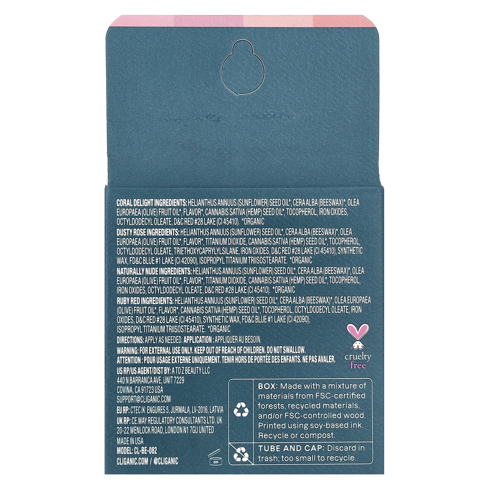 Cliganic, набор оттеночных бальзамов для губ, оттенок, 4 тюбика по 4,25 г (0,15 унции)