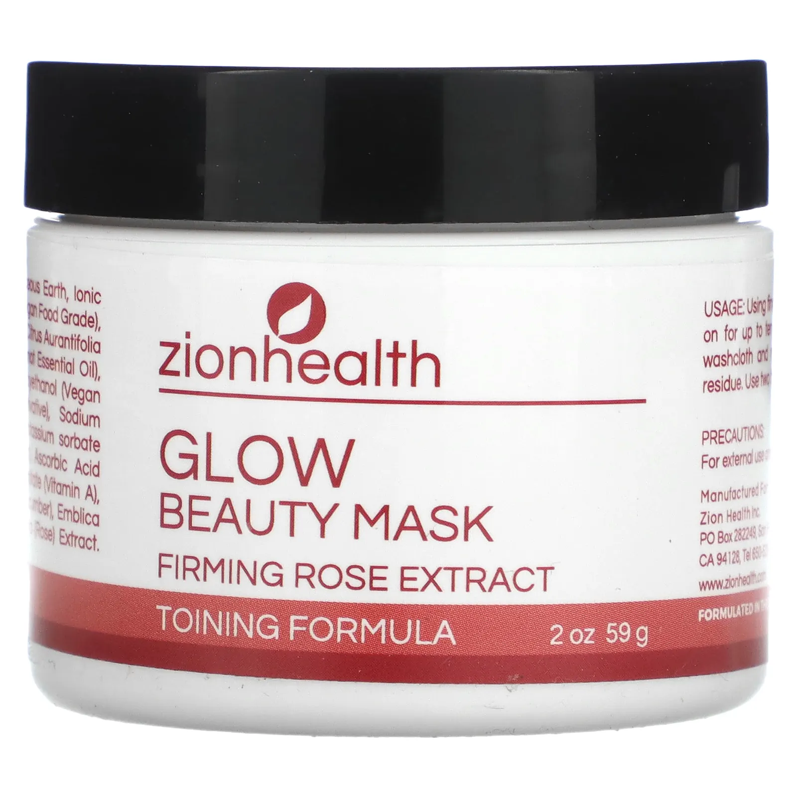 Zion Health, Glow Beauty Mask, укрепляющий экстракт розы, 56,69 г (2 унции)