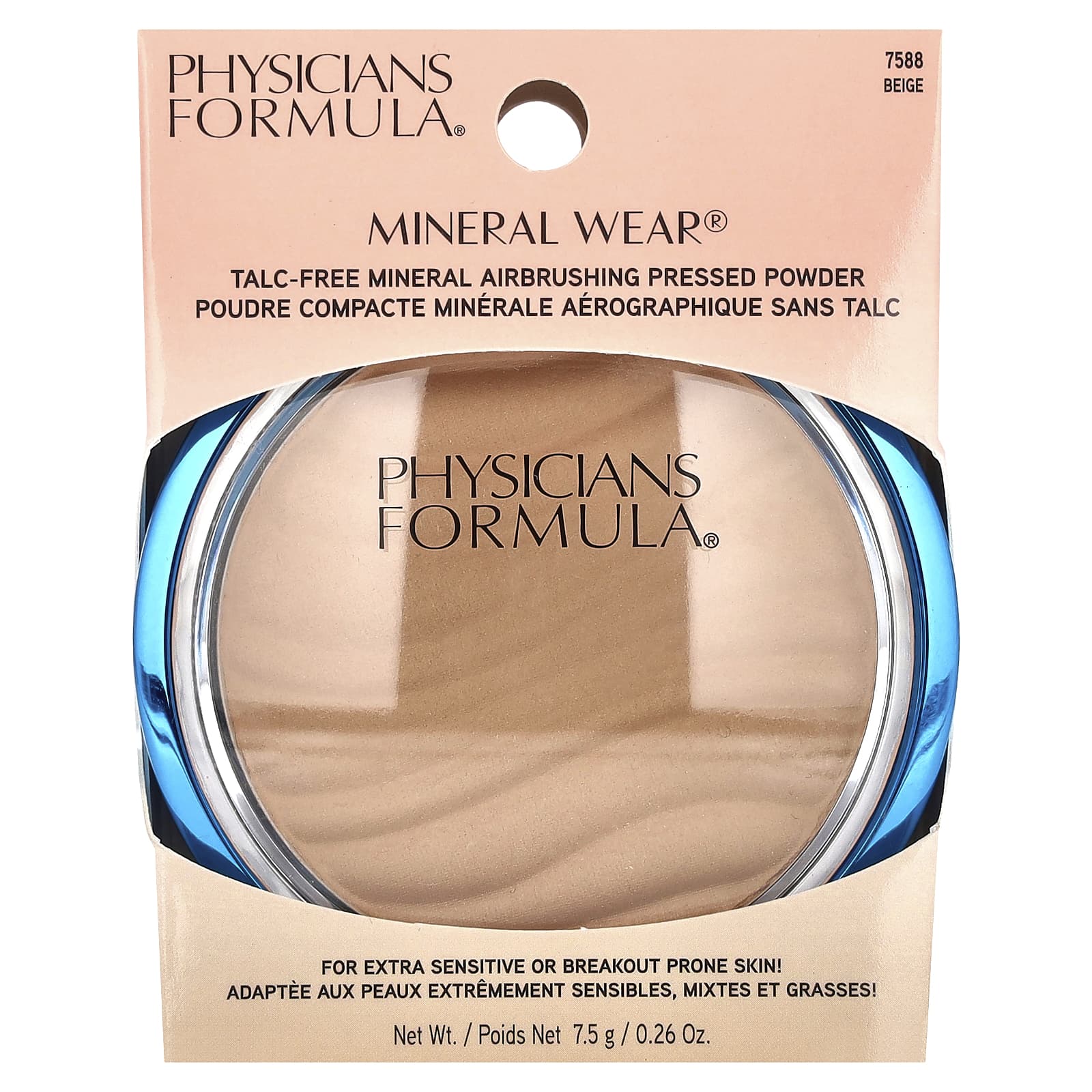 Physicians Formula, Mineral Wear, прессованная минеральная пудра для ретуши, без талька, бежевый 7588, 7,5 г (0,26 унции)