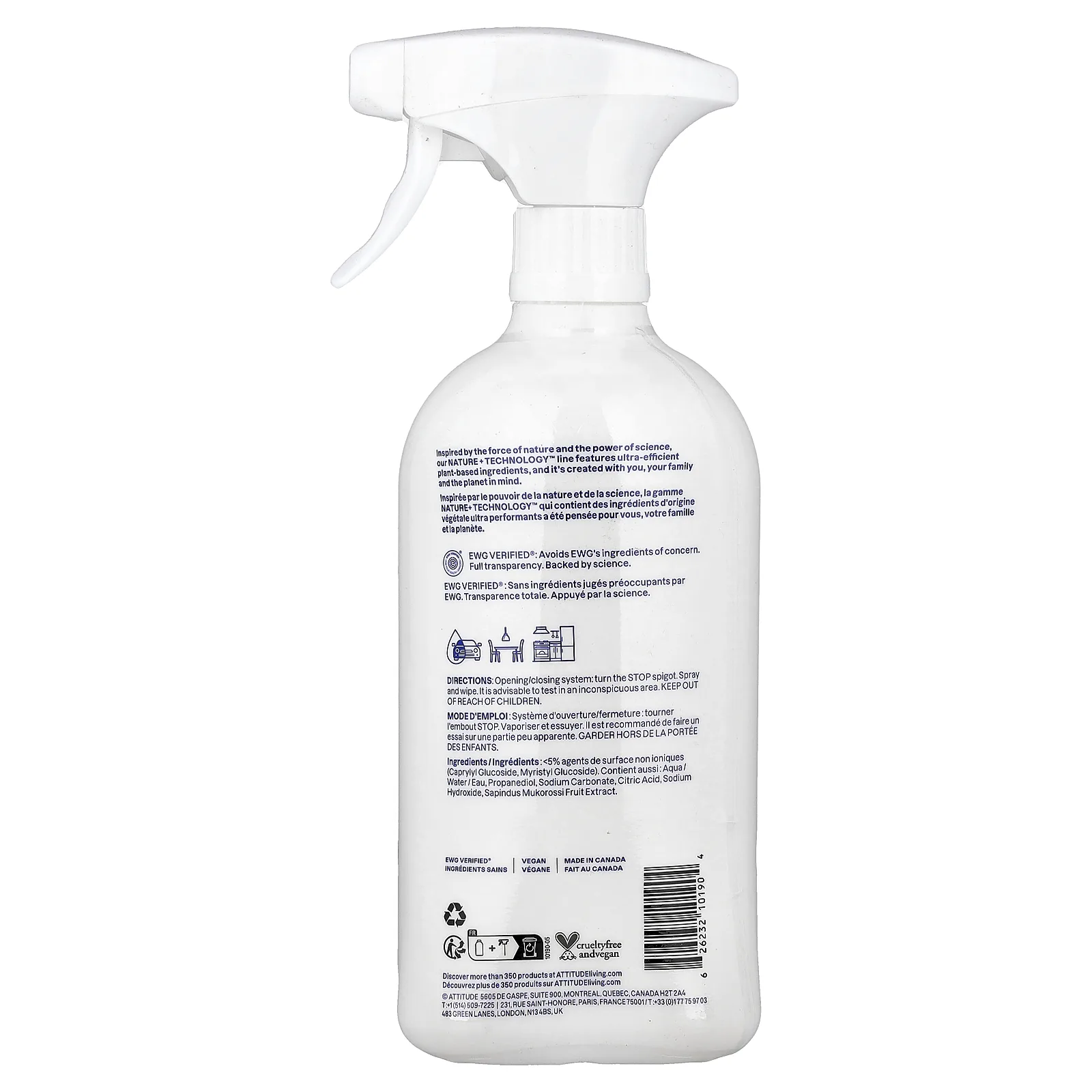 ATTITUDE, Nature + Technology™, универсальное очистительное средство, без запаха, 800 мл (27,1 жидк. унции)