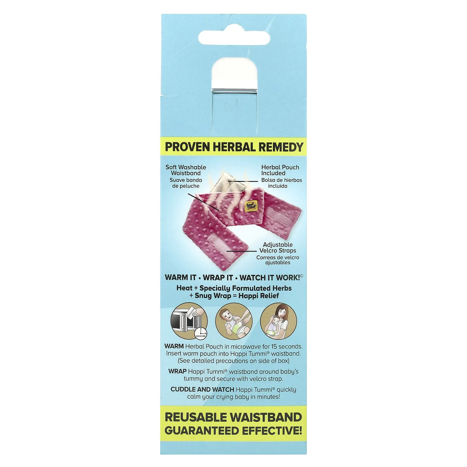 Happi Tummi, Fast Relief, средство от колик и газообразования, натуральное обертывание, для детей от 36 месяцев, розовый, 1 обертка и 1 пакетик с травами