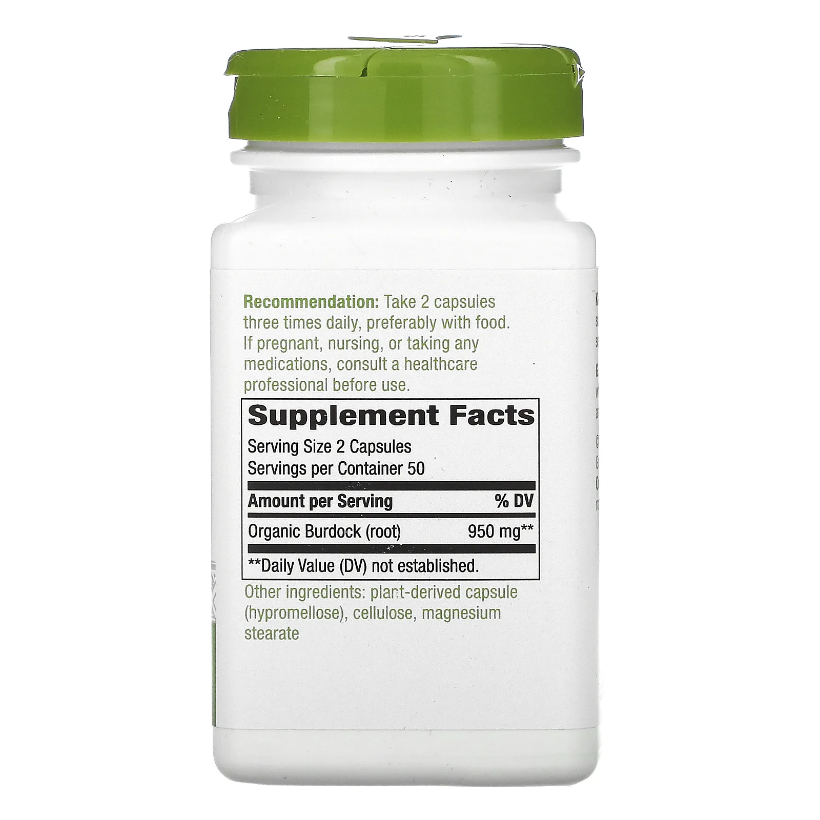 Nature's Way, корень лопуха, 950 мг, 100 веганских капсул (475 мг в 1 капсуле)