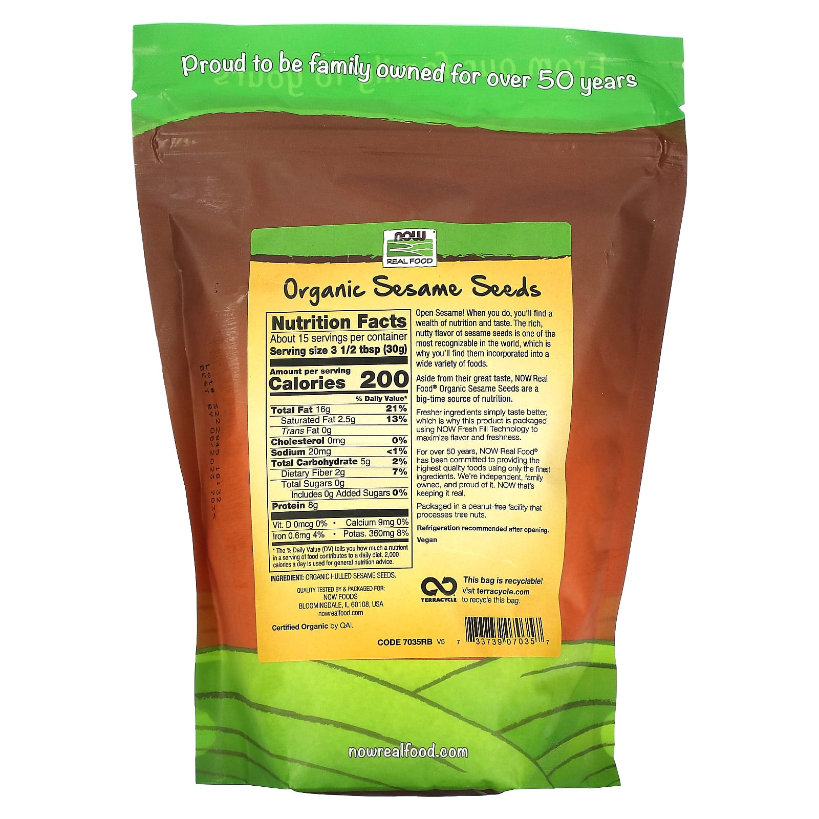 NOW Foods, Real Food, органические сырые семена кунжута, 454 г (16 унций)