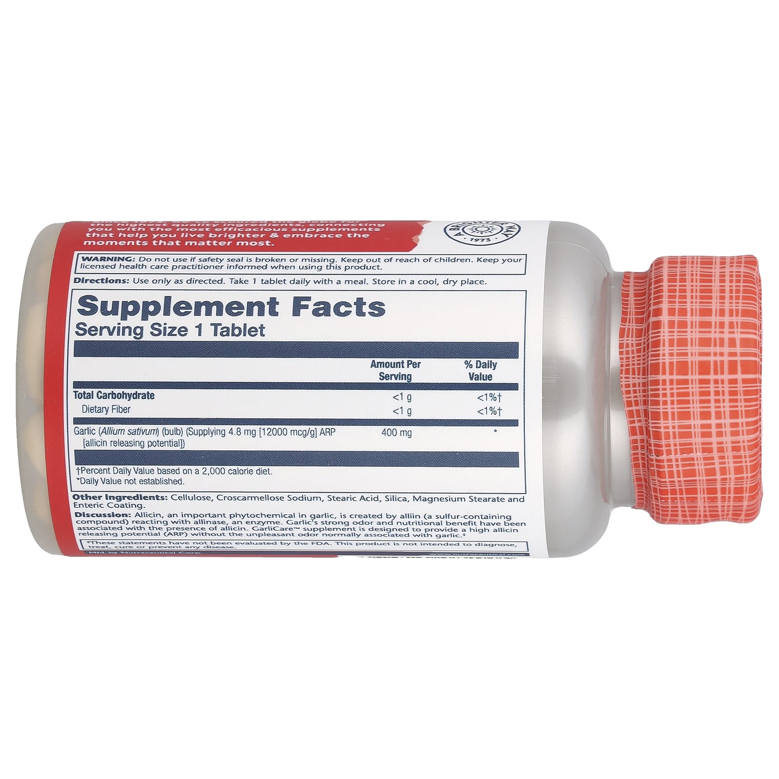 Solaray, One Daily GarliCare, 60 таблеток, покрытых кишечнорастворимой оболочкой