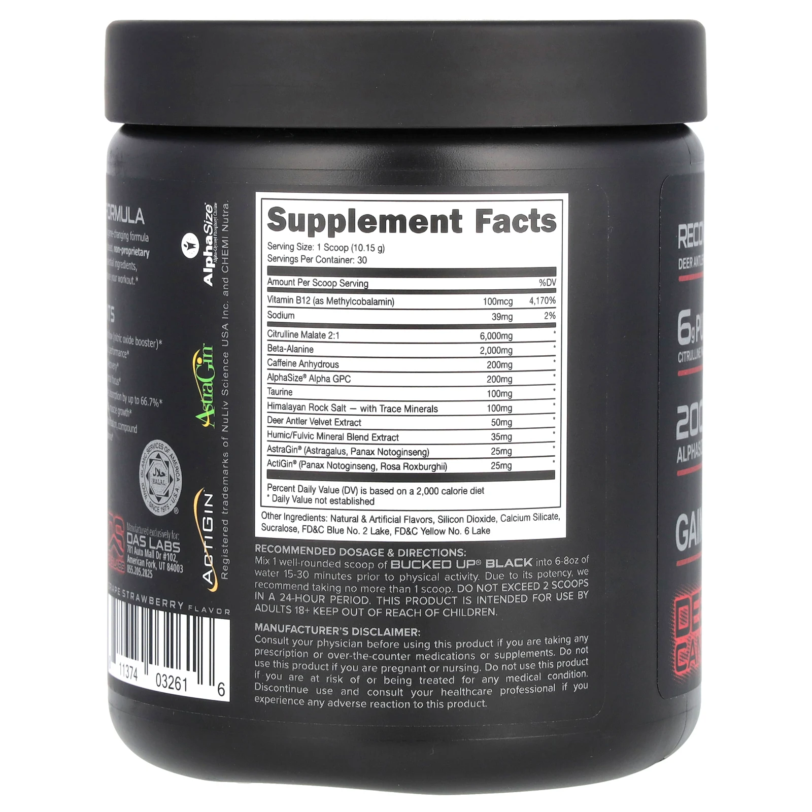 Bucked Up, черный, предтренировочный комплекс, со вкусом винограда и клубники, 304,53 г (10,74 унции)