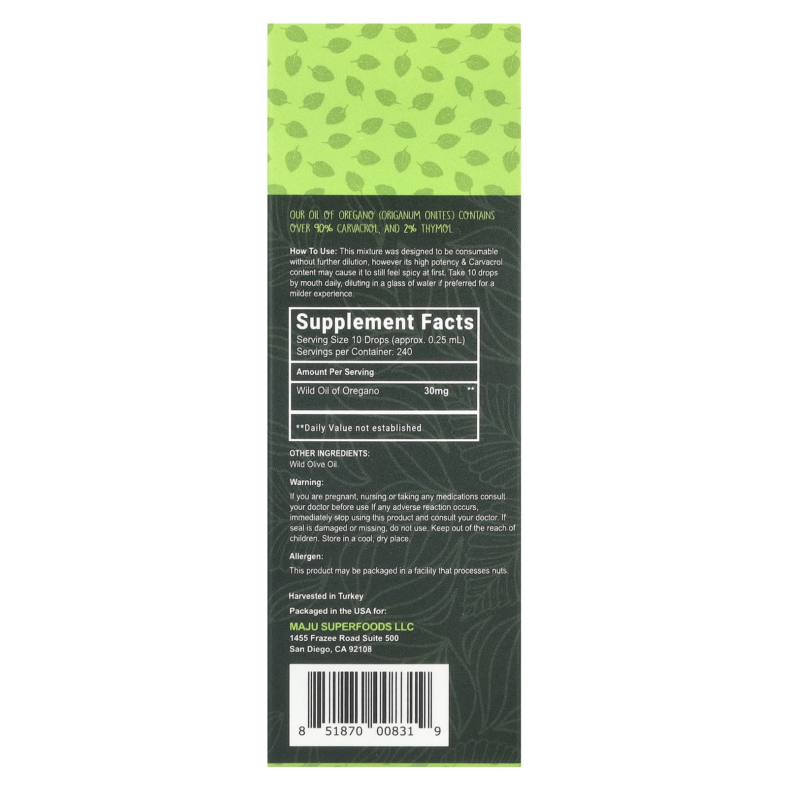 Maju Superfoods, CV 90+ масло орегано, 30 мг, 60 мл (2 жидк. Унции)