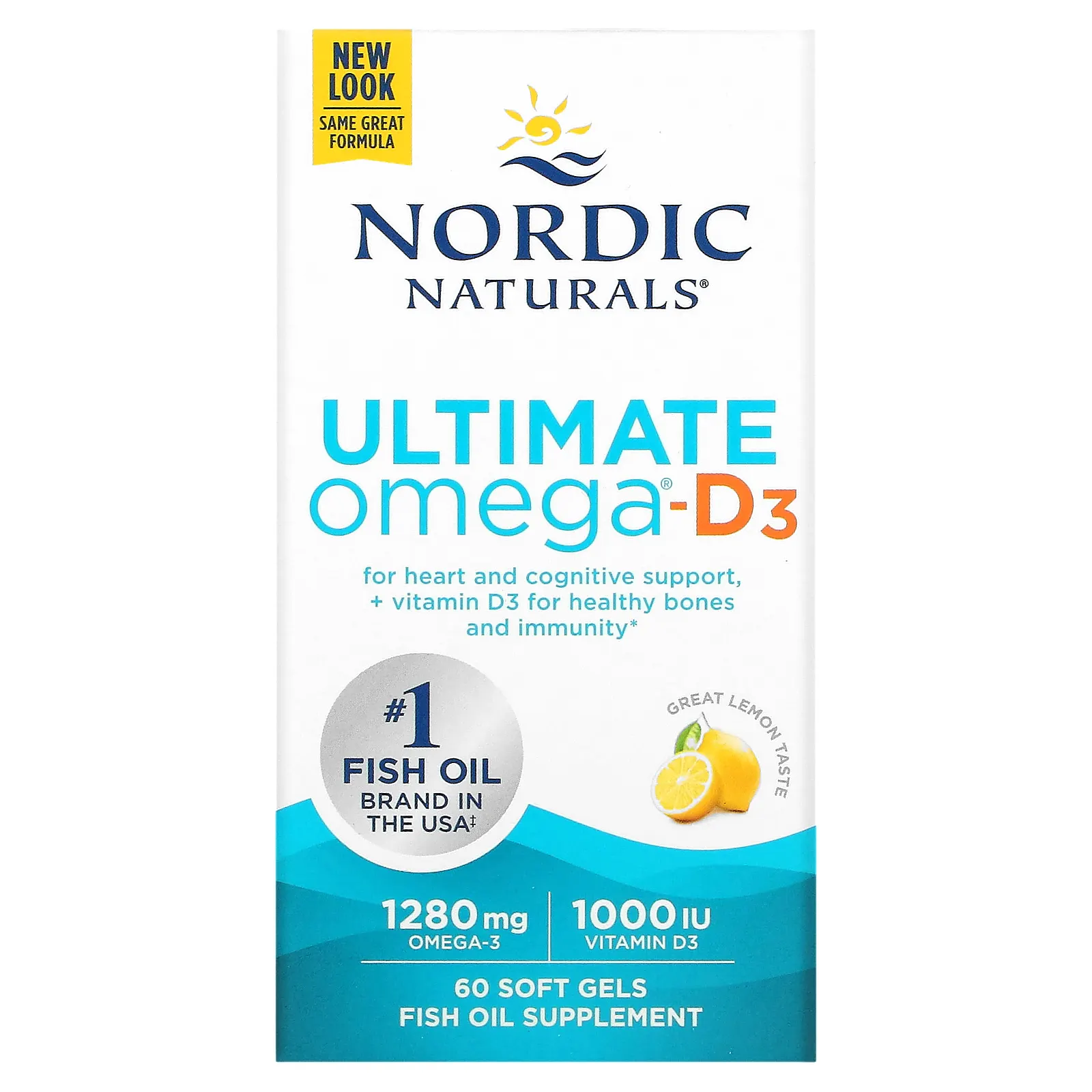Nordic Naturals, Ultimate Omega-D3, витамин D3 со вкусом лимона, 60 капсул