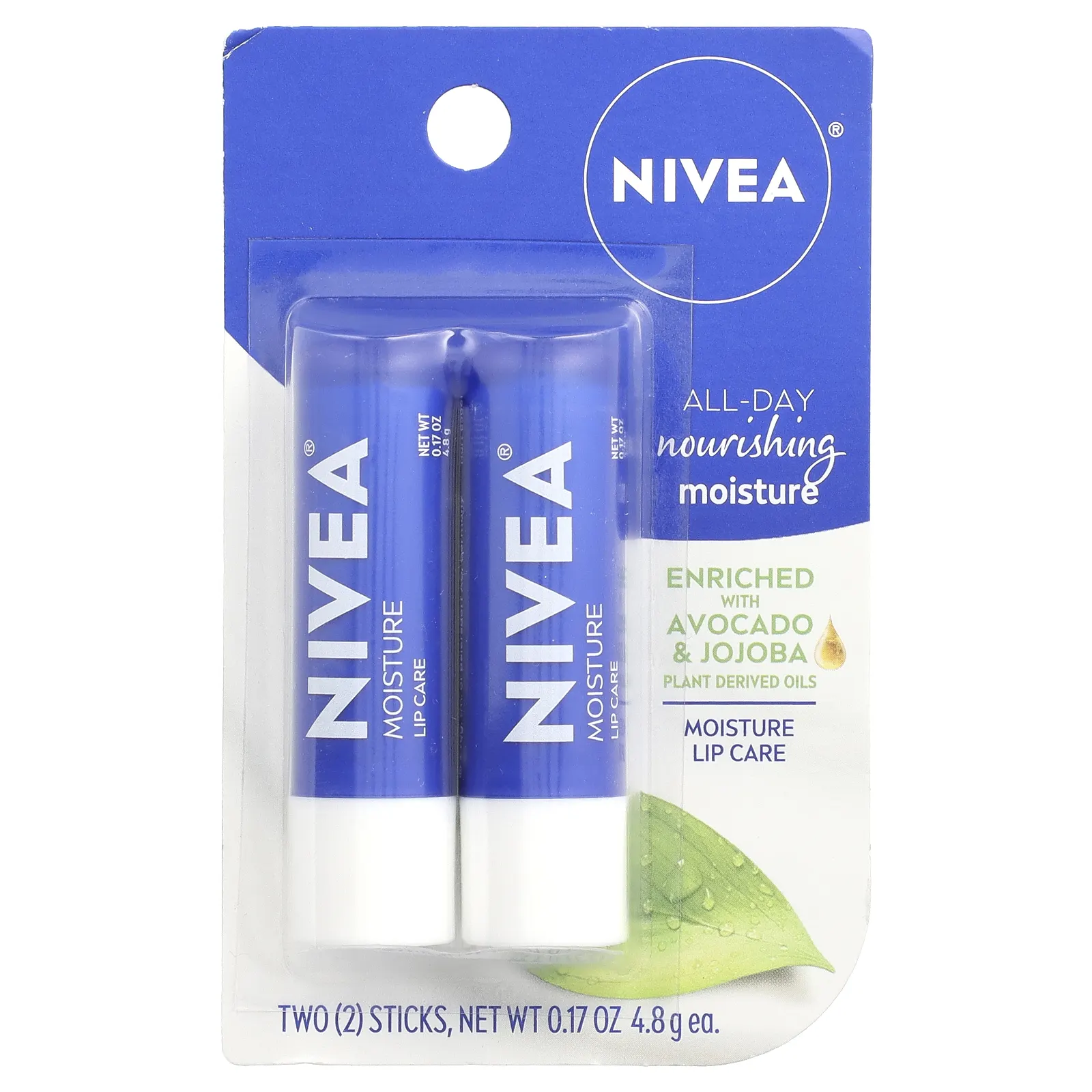 Nivea, Увлажняющее средство для губ, 2 стика, по 4,8 г (0,17 унции)