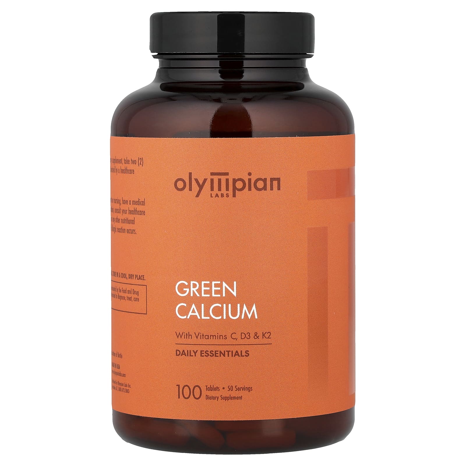 Olympian Labs, зеленый кальций с витаминами C, D3 и K2, 100 таблеток