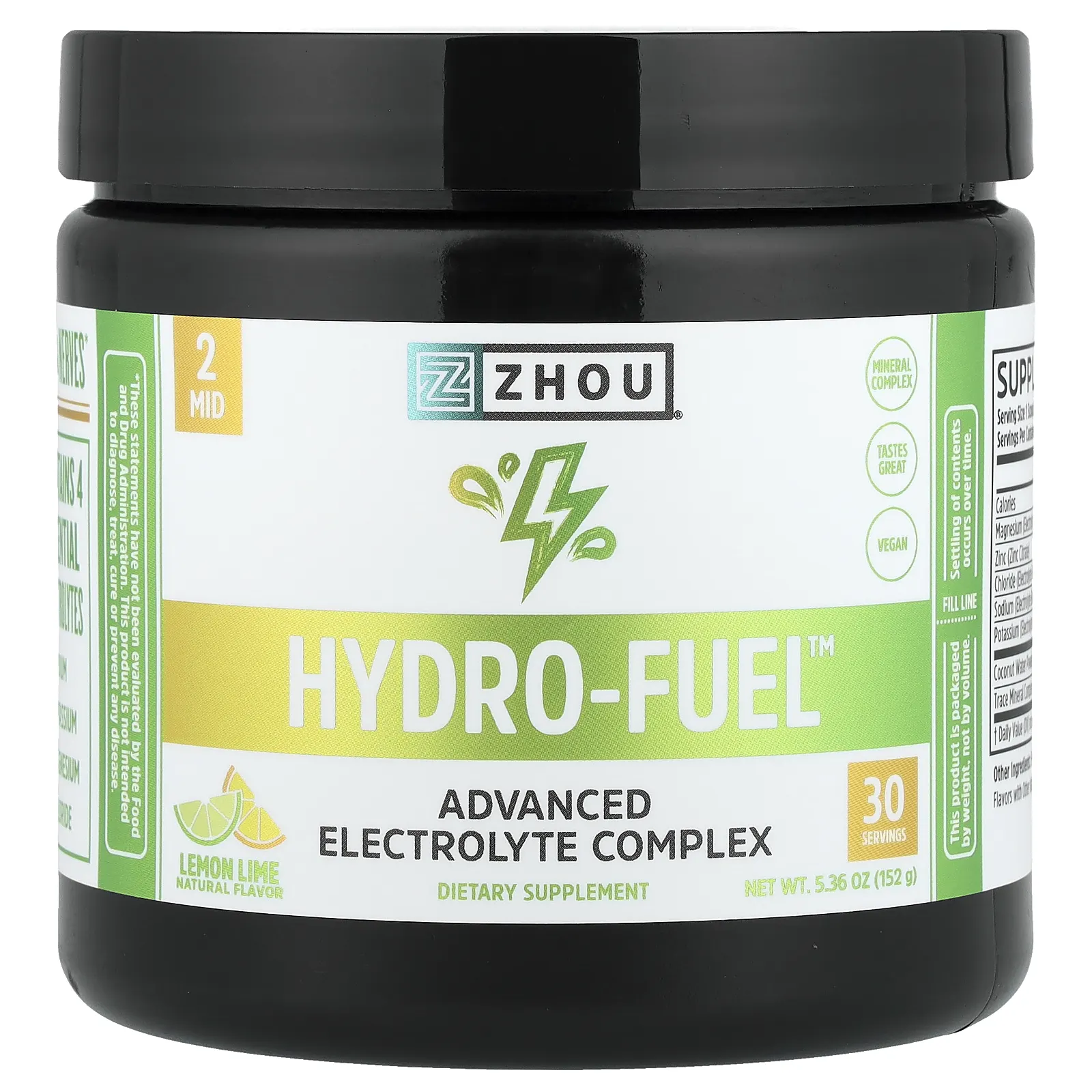 Zhou Nutrition, Hydro-Fuel™, улучшенный комплекс электролитов, лимон и лайм, 152 г (5,36 унции)
