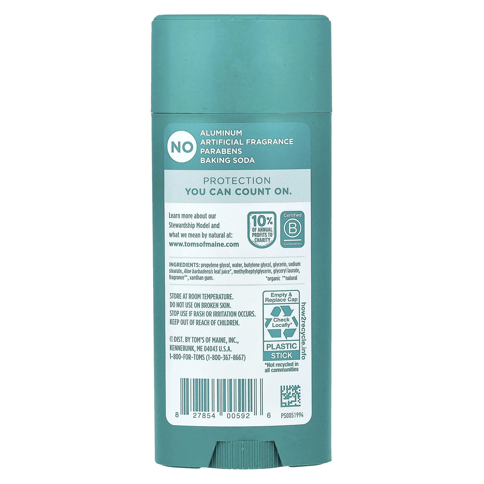 Tom's of Maine, дезодорант без алюминия, Clean Coast, 92 г (3,25 унции)