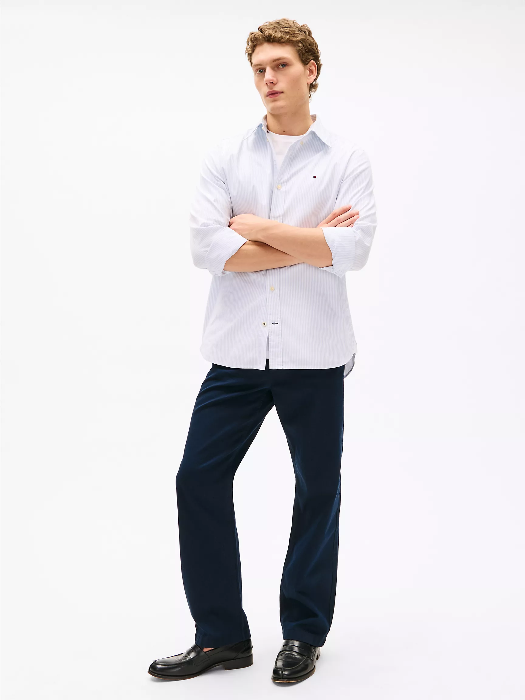 Мужская рубашка Tommy Hilfiger, Полосатая эластичная рубашка из поплина стандартного кроя