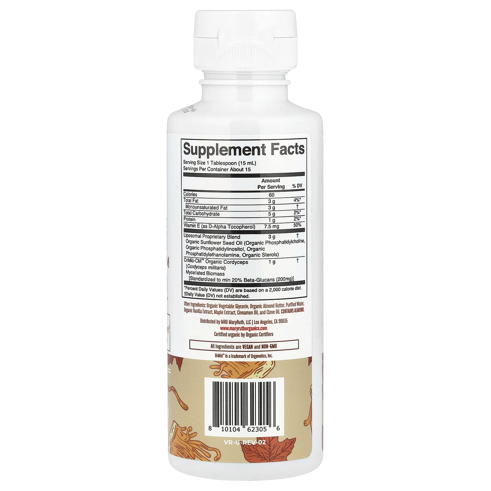 MaryRuth's, Органический гриб кордицепс, липосомальный продукт, кленовая специя, 225 мл (7,6 жидк. Унции)
