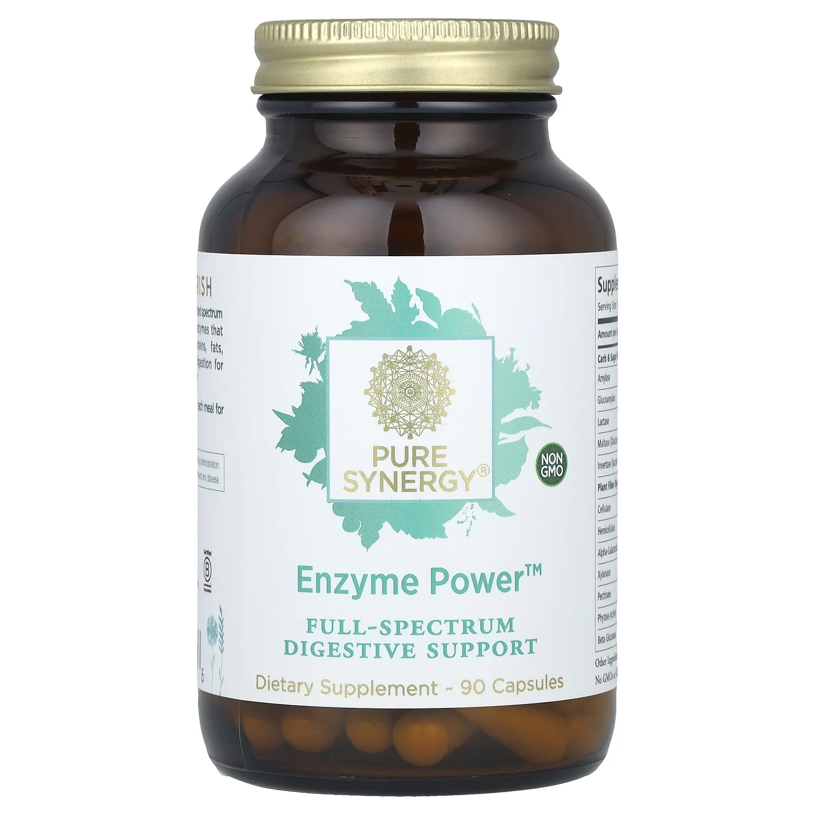 Pure Synergy, Enzyme Power, пищеварительная поддержка полного спектра, 90 капсул