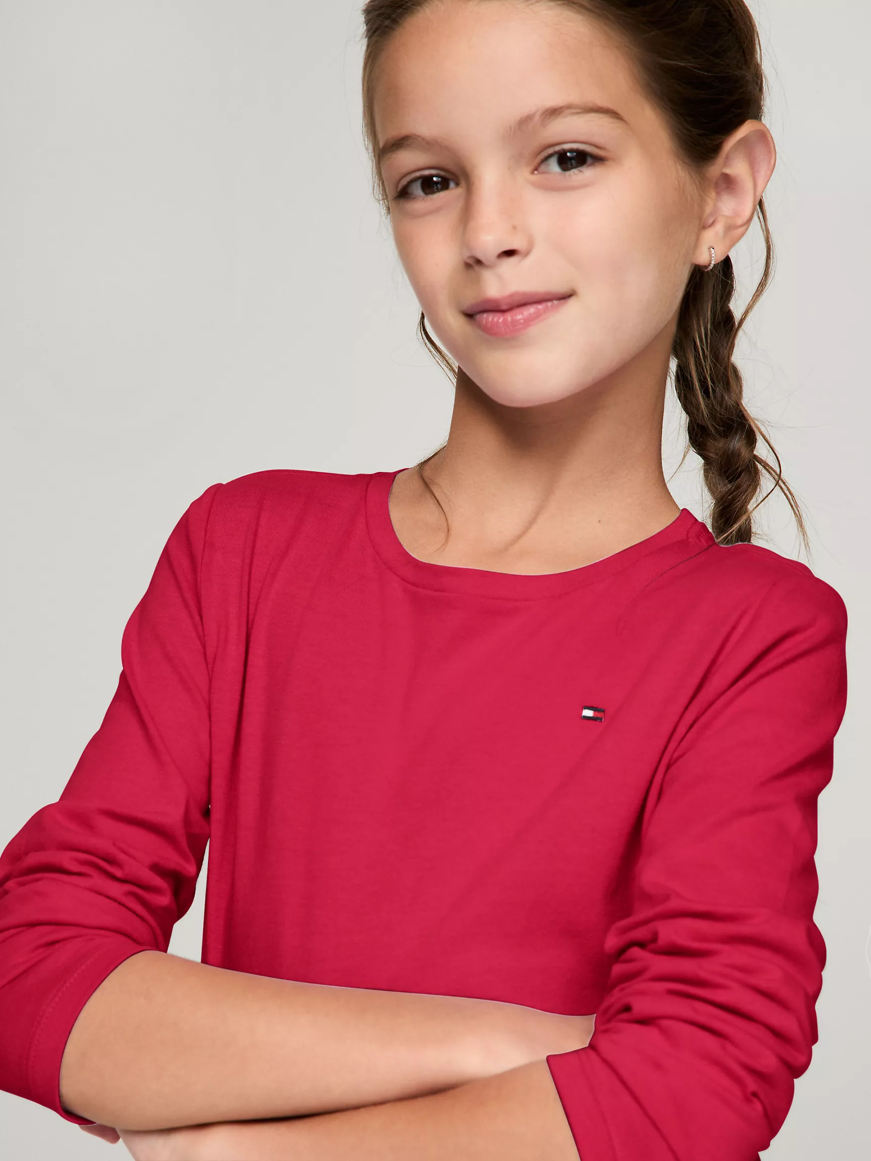 Футболка для девочек Tommy Hilfiger, Детская однотонная футболка с длинным рукавом
