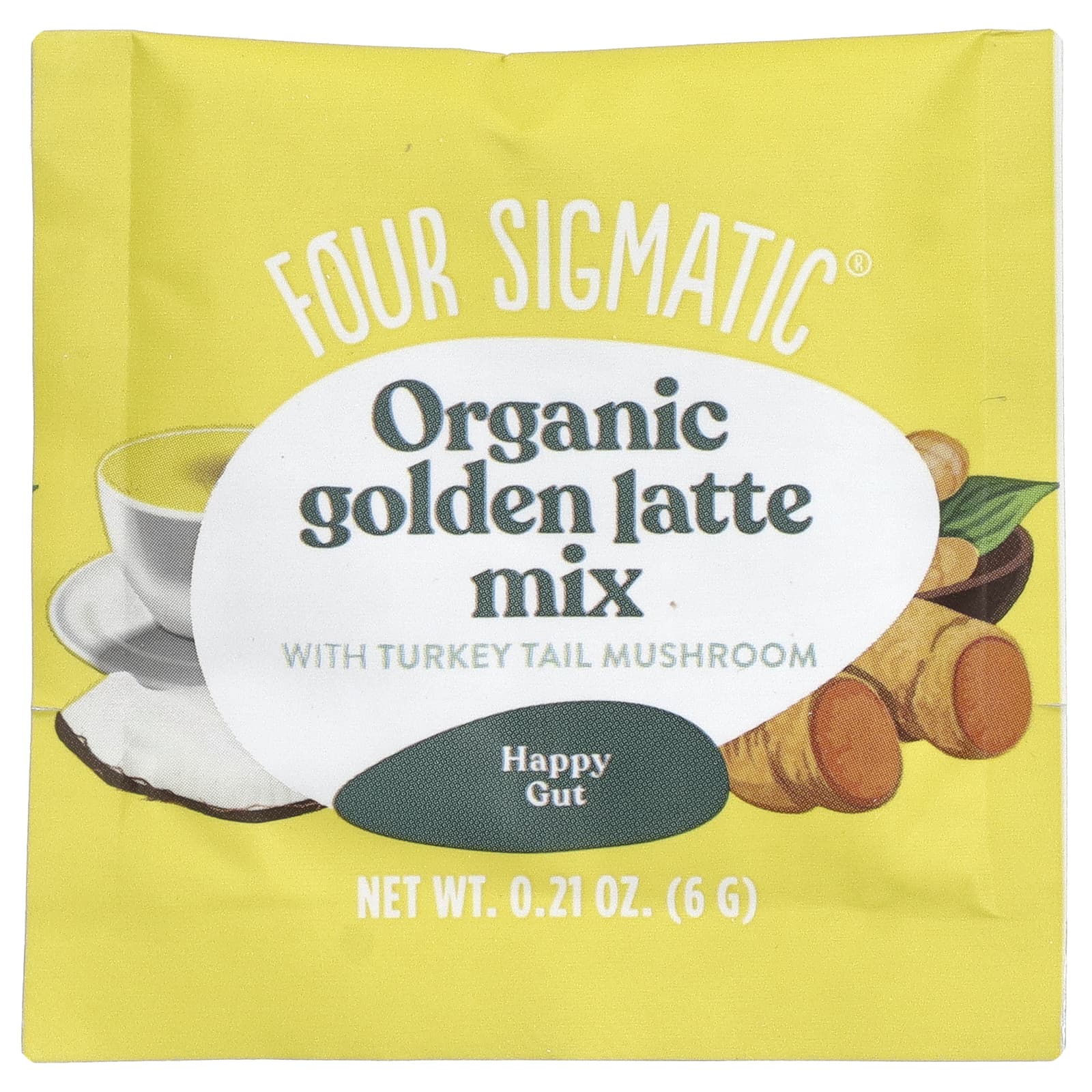 Four Sigmatic, смесь для приготовления органического золотого латте с трутовиком разноцветным, без кофеина, 10 пакетиков по 6 г (0,21 унции)