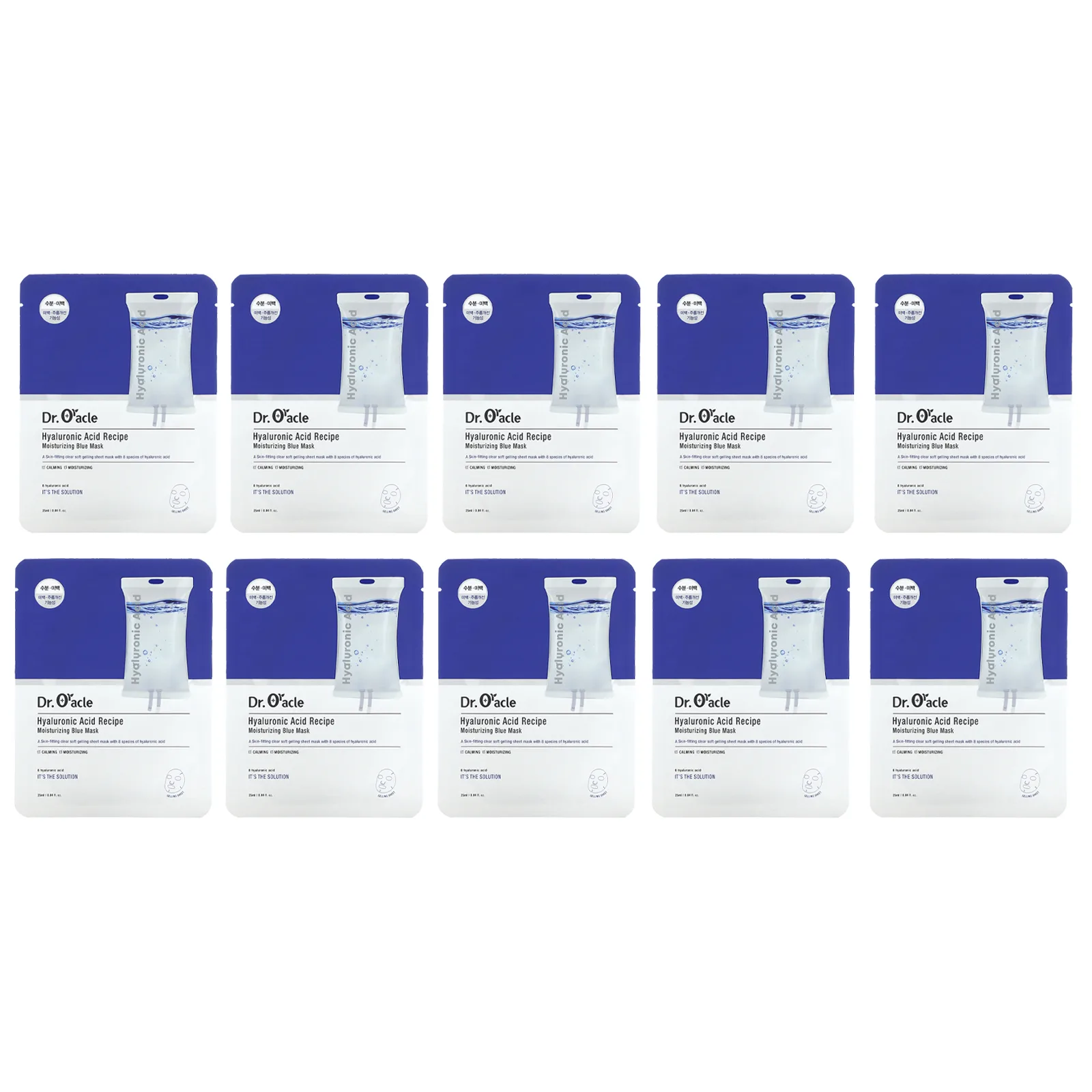 Dr. Oracle, Hyaluronic Acid Recipe, увлажняющая синяя косметическая маска, 10 шт., 25 мл (0,84 жидк. Унции)