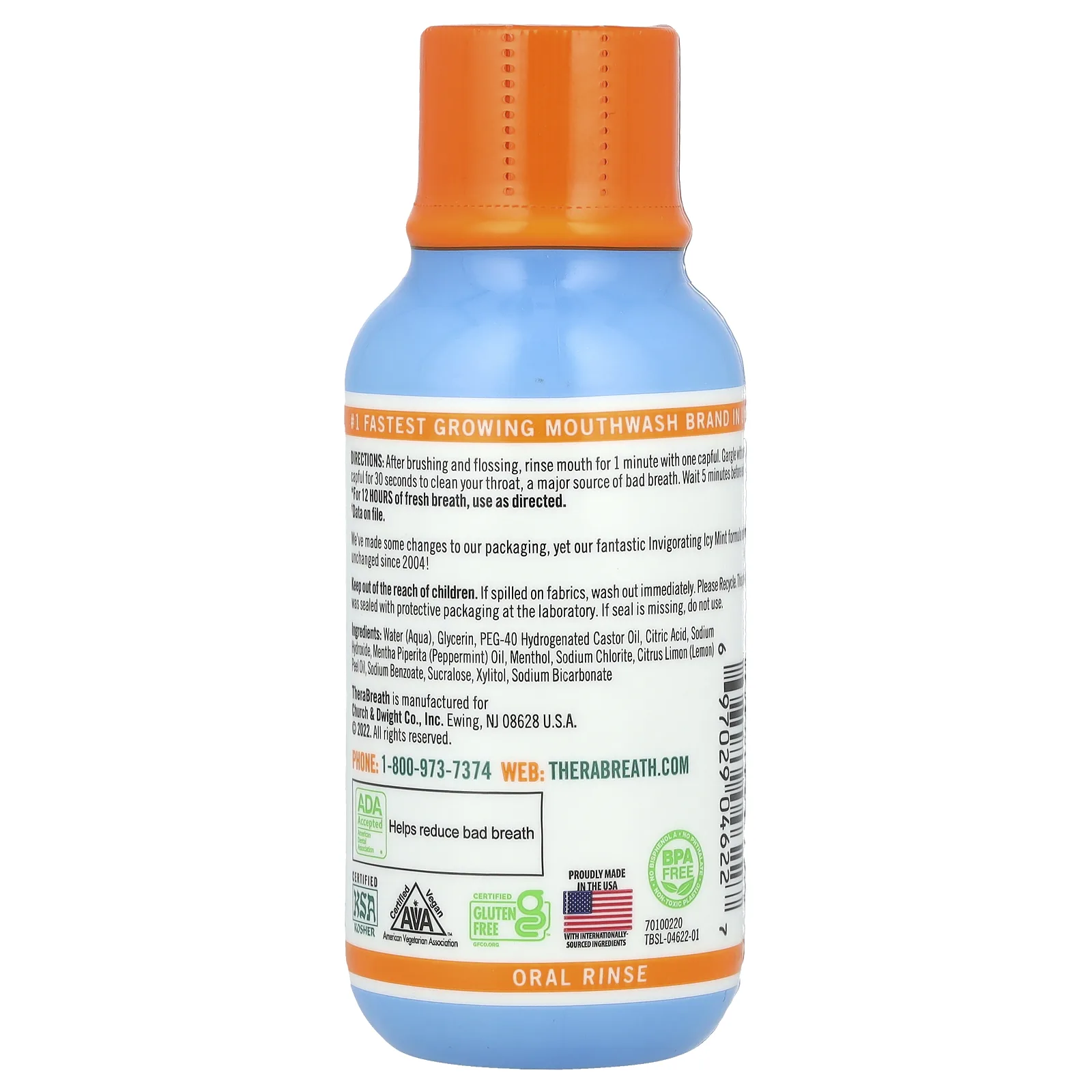 TheraBreath, Ополаскиватель для рта Fresh Breath, бодрящий вкус ледяной мяты, 3 жидких унции (88,7 мл)