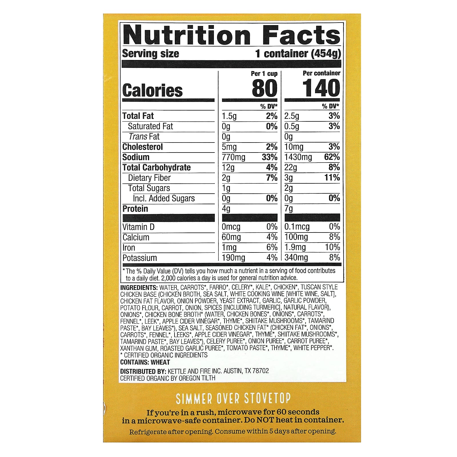 Kettle & Fire, сытный суп, курица и традиционные злаки, 454 г (1 фунт)