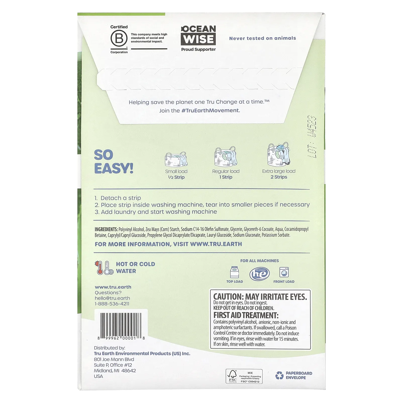 Tru Earth, Eco-Strips®, ультраконцентрированное средство для стирки, без отдушек, 32 полоски