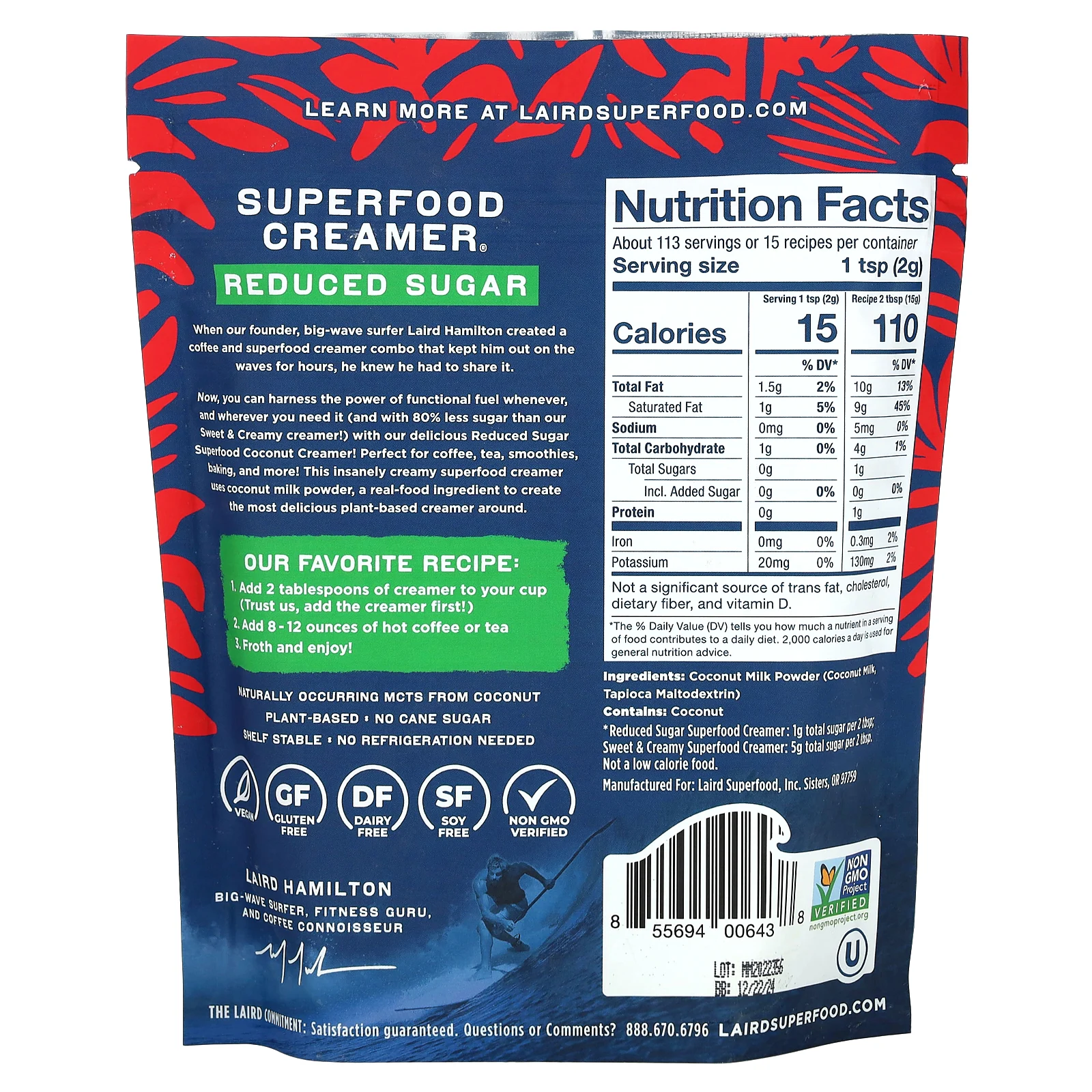 Laird Superfood, Сливки Superfood, с пониженным содержанием сахара, 227 г (8 унций)
