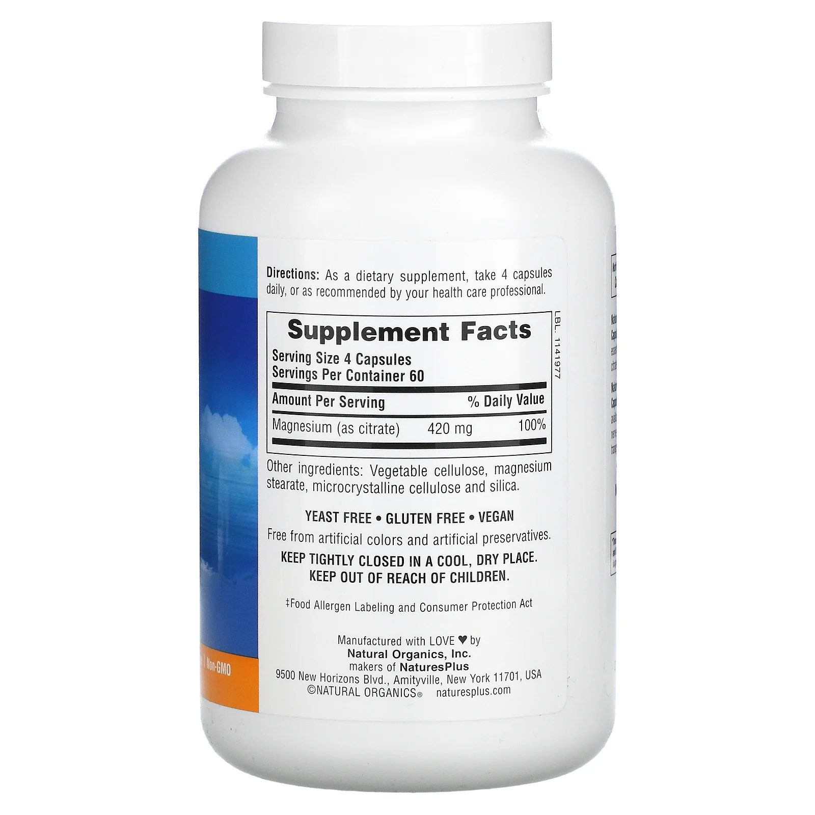 NaturesPlus, KalmAssure, магний, 420 мг, 240 веганских капсул (105 мг в 1 капсуле)