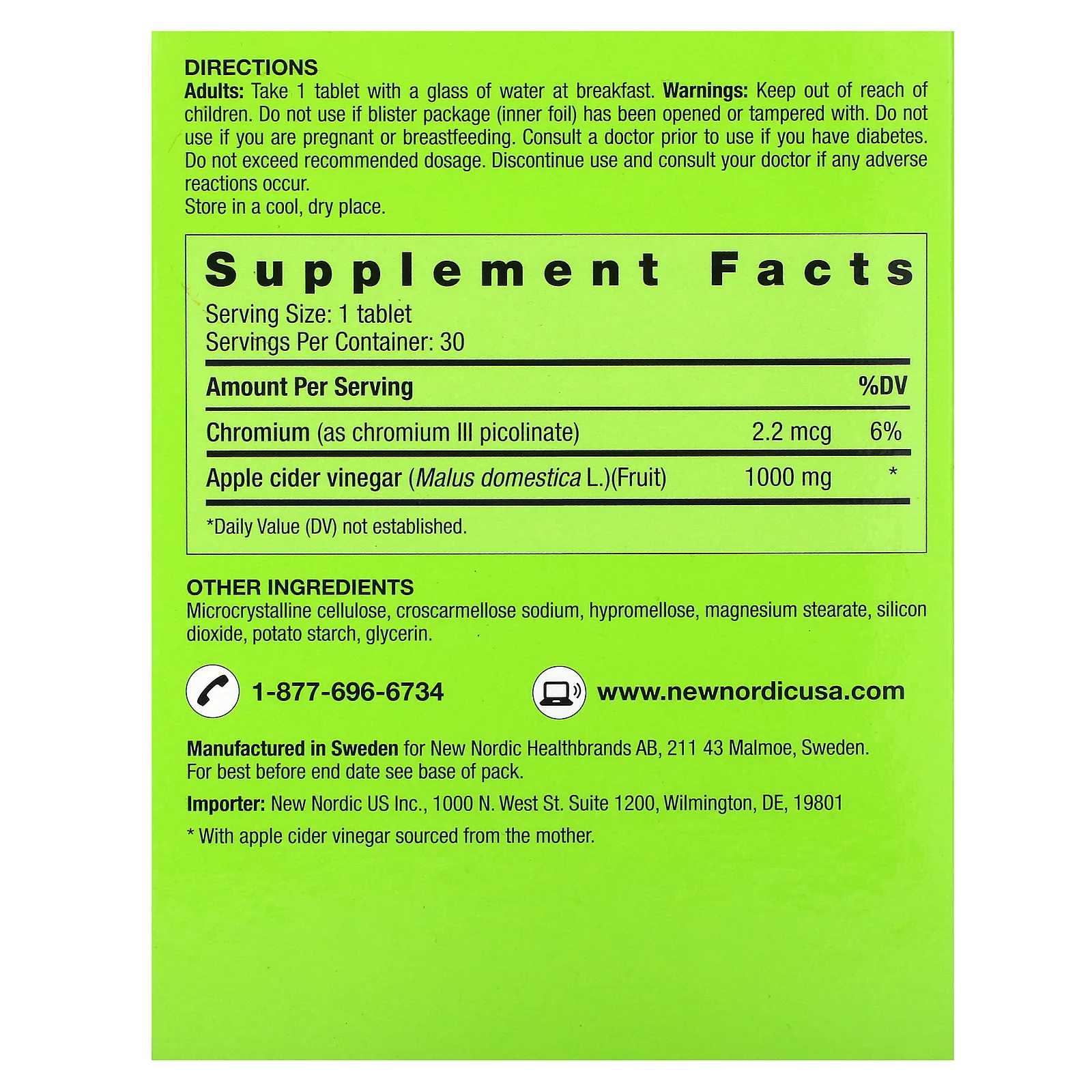 New Nordic, Яблочный сидр, 1000 мг, 30 таблеток