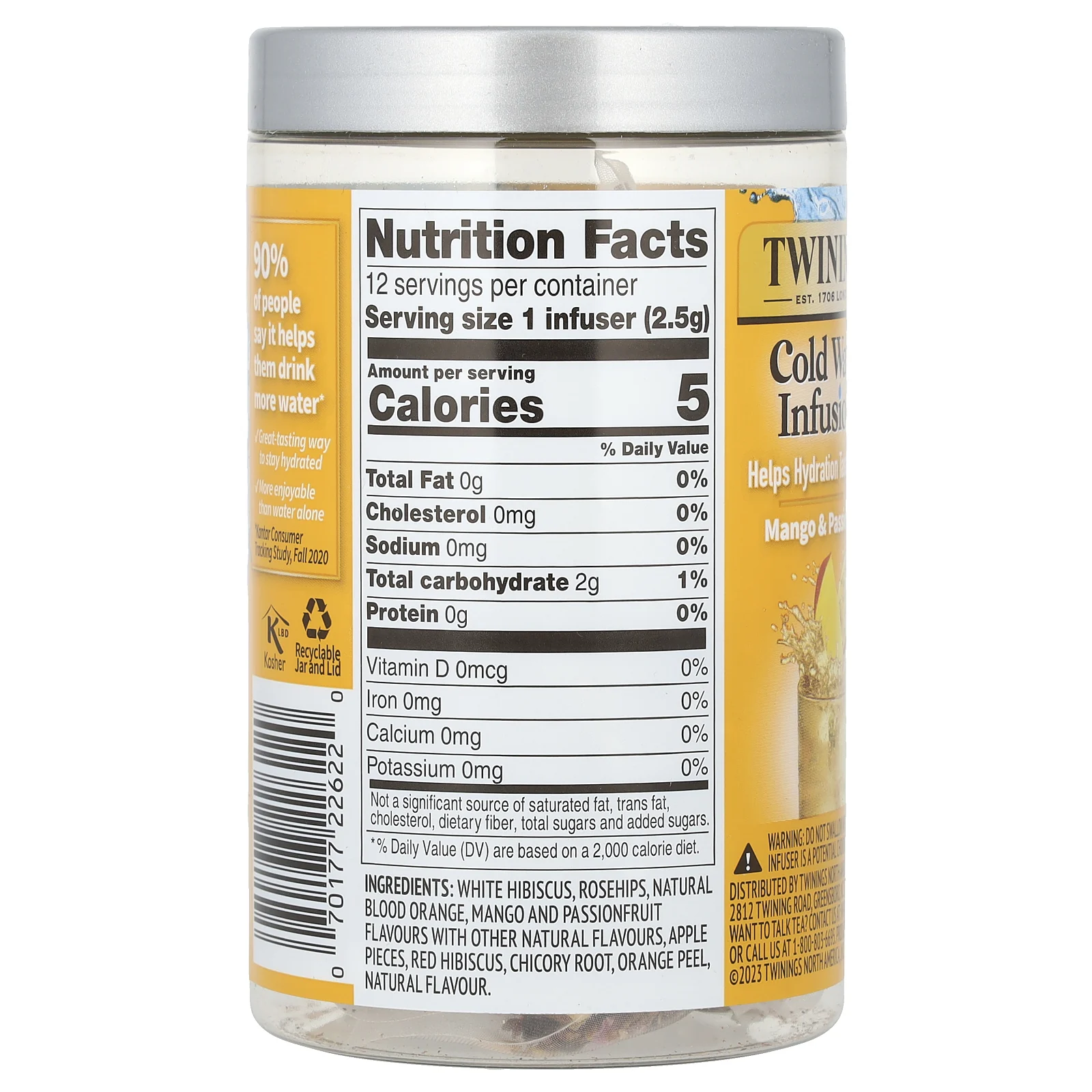 Twinings, Cold Infuse, ароматизатор для холодной воды, манго и маракуйя, 12 шт., 30 г (1,06 унции)