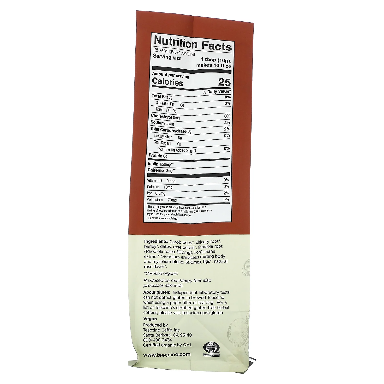 Teeccino, Травяной кофе с грибами, родиола из львиной гривы, средней обжарки, без кофеина, 284 г (10 унций)