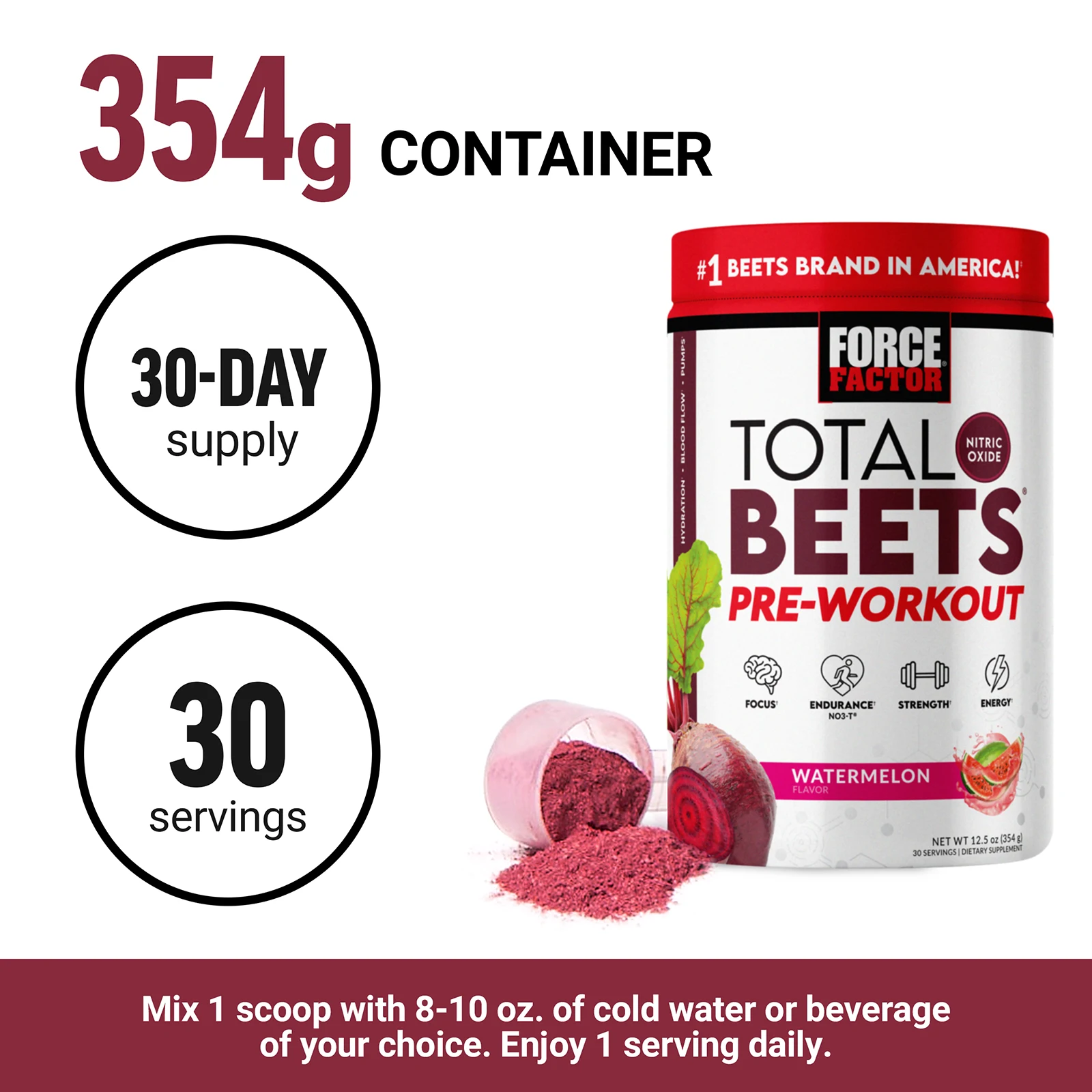 Force Factor, Total Beets, перед тренировкой, арбуз, 354 г (12,5 унции)