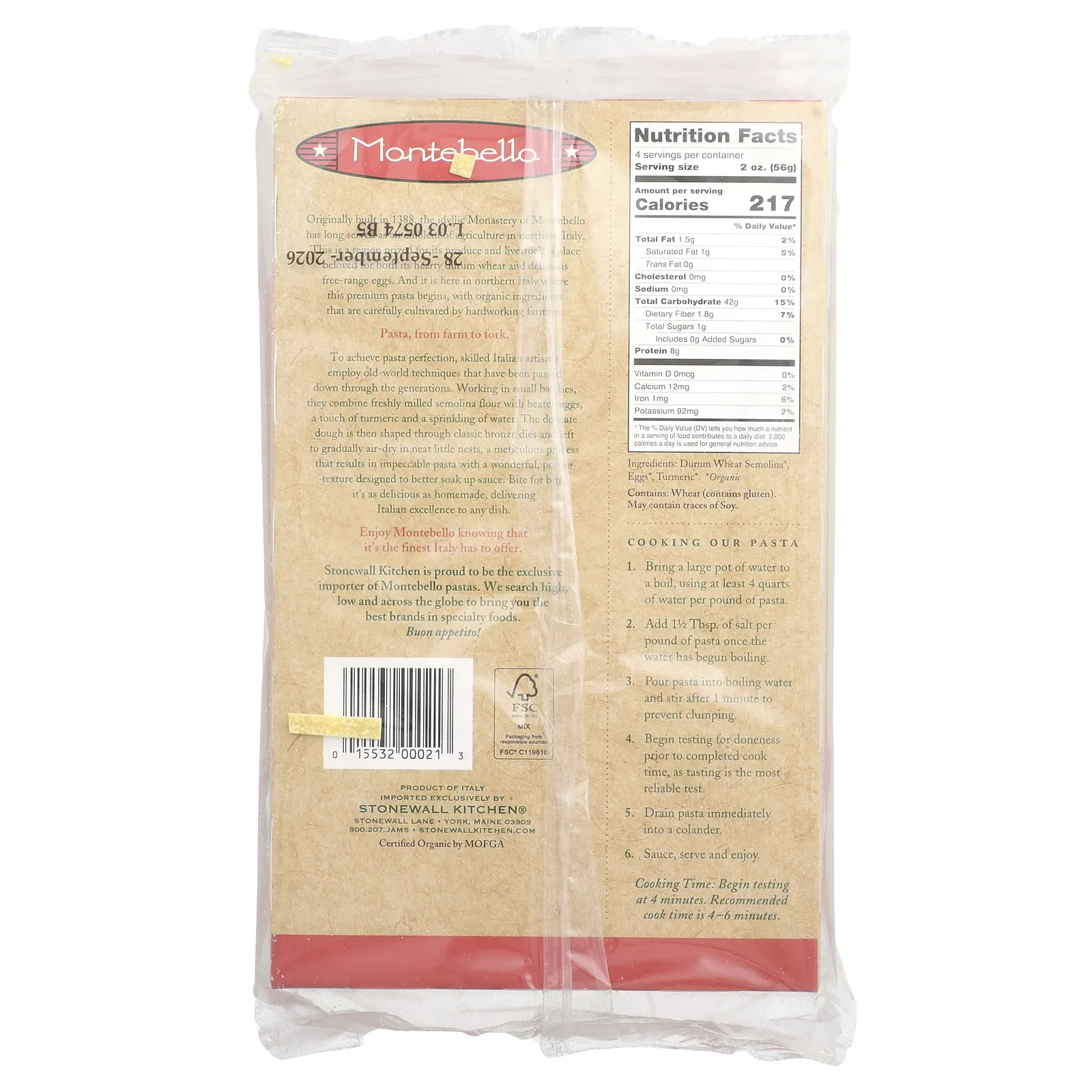 Montebello, Органическое яичное тальятелле, 250 г (8,8 унции)
