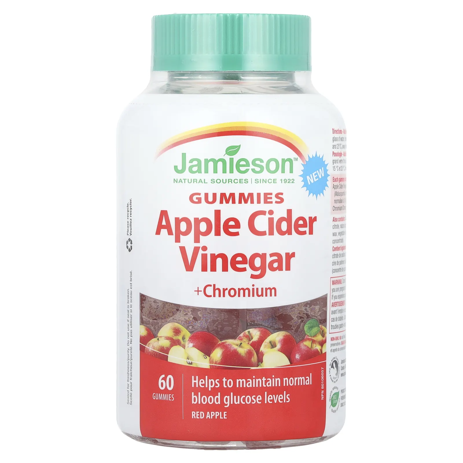 Jamieson Vitamins, Яблочный уксус с хромовыми жевательными мармеладками, красное яблоко, 60 жевательных мармеладок