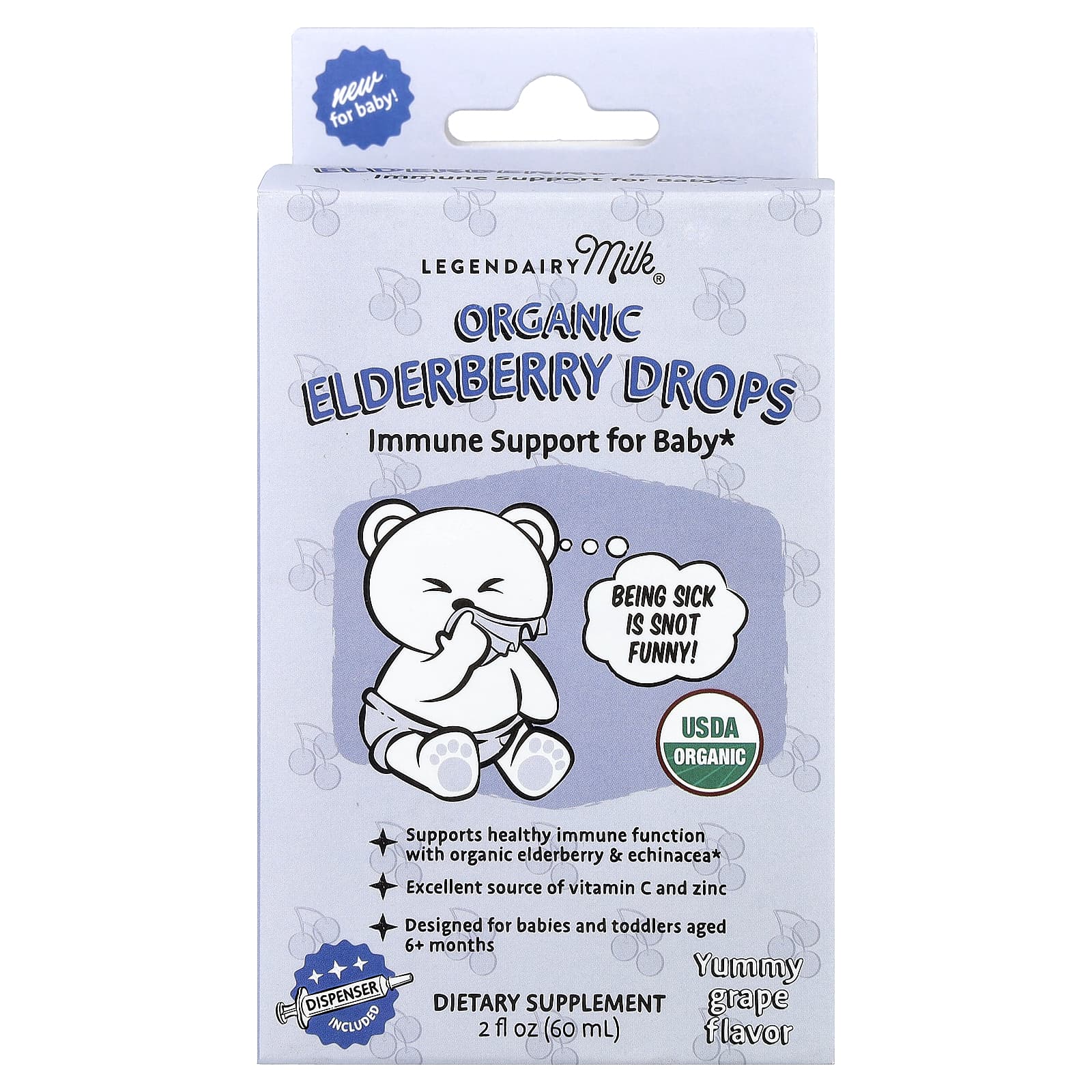 Legendairy Milk, Органические капли бузины, от 6 месяцев, со вкусом винограда, 60 мл (2 жидк. Унции)