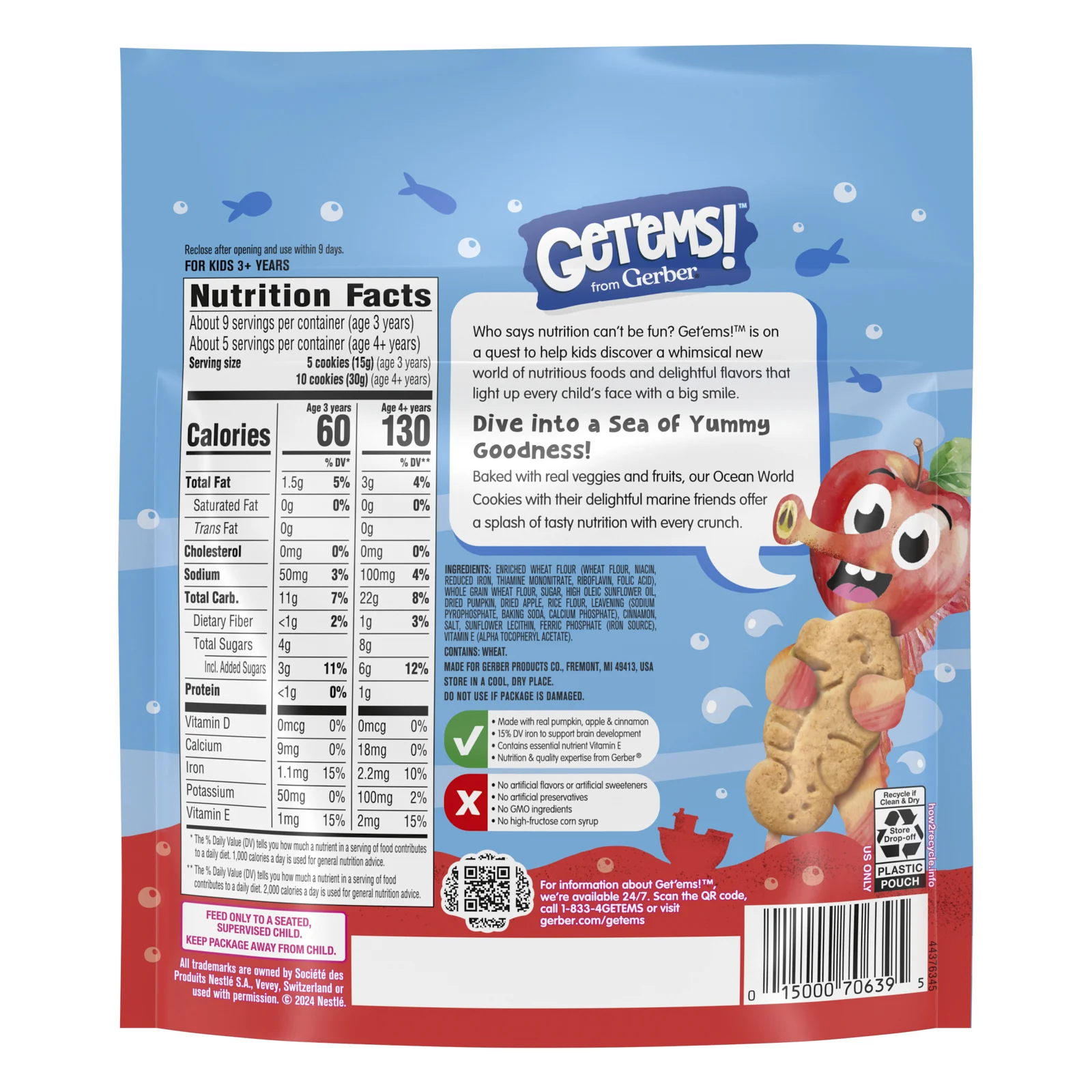 Gerber, Get'ems! ™, печенье Ocean World, для детей от 3 лет, тыква, яблоко и корица, 142 г (5 унций)