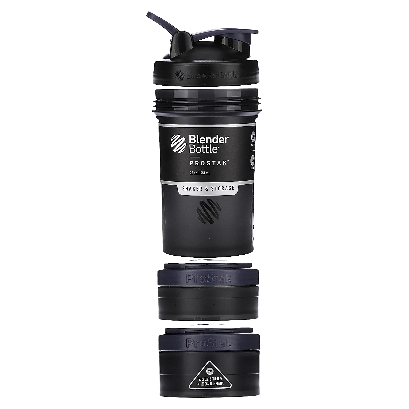 Blender Bottle, ProStak, шейкер для хранения, FC, черный, 651 мл (22 унции)