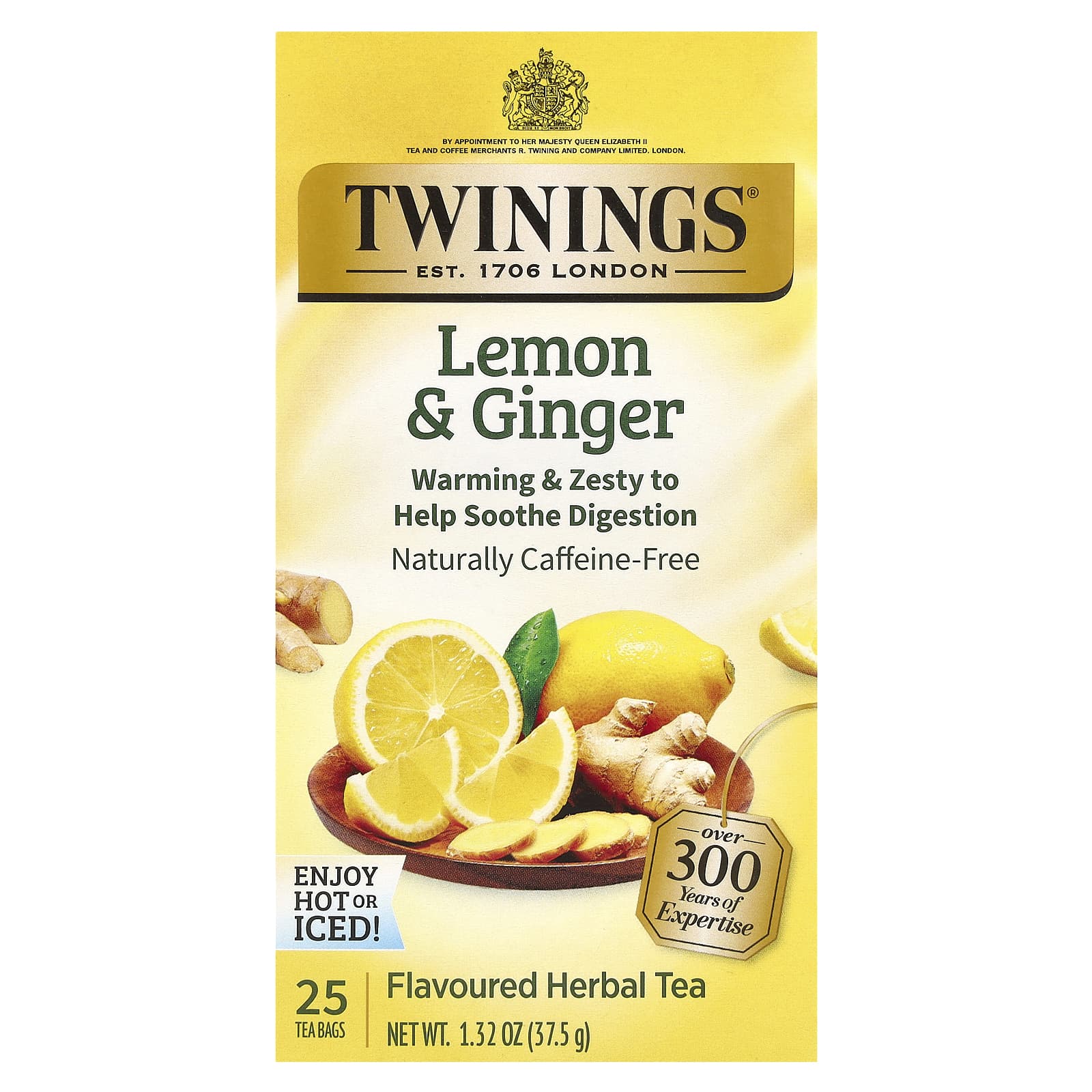 Twinings, травяной чай, без кофеина, лимон и имбирь, 25 пакетиков, 1,32 унции (37,5 г)