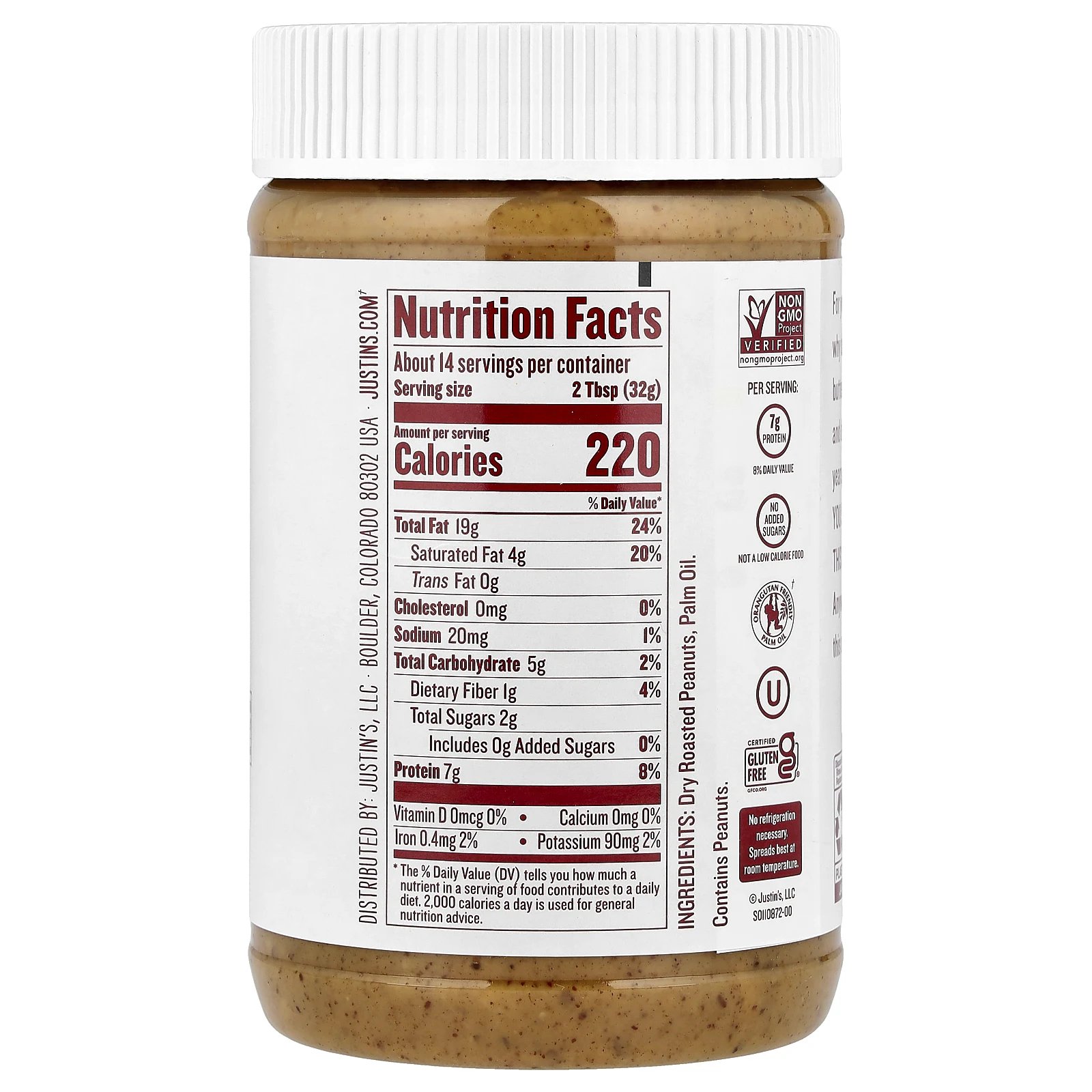 Justin's Nut Butter, классическая арахисовая паста, хрустящая, 454 г (16 унций)