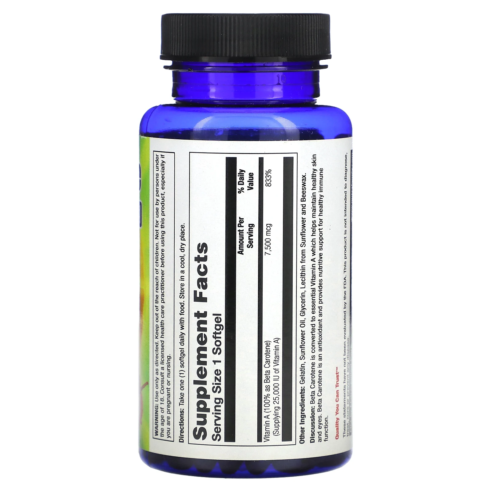 Nature's Life, Бета-каротин, 7500 мкг (25000 МЕ), 250 мягких таблеток