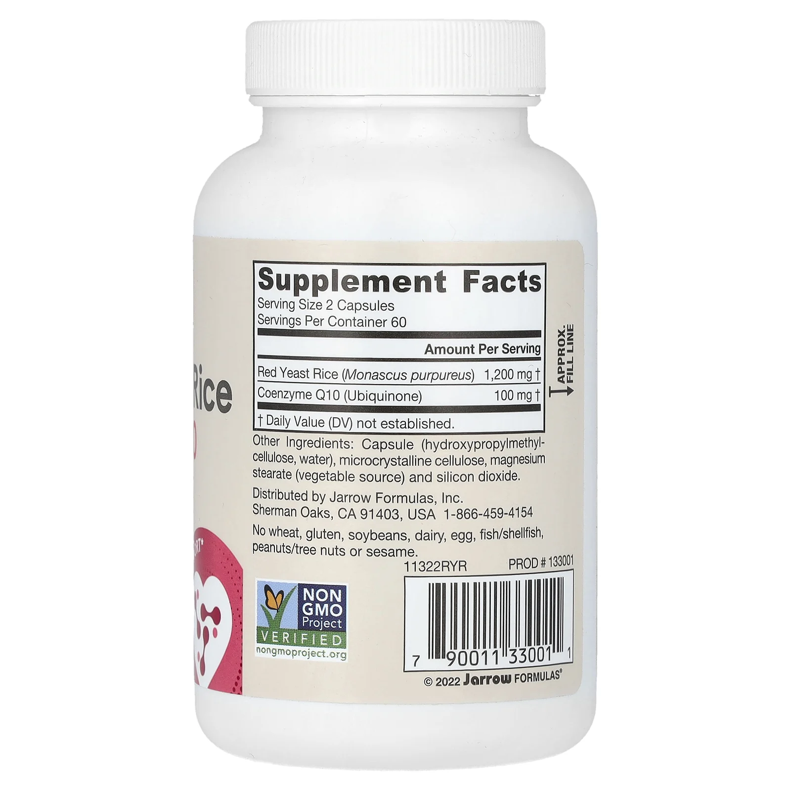 Jarrow Formulas, Веганский красный рис с дрожжами и коэнзим Q10, 120 растительных капсул