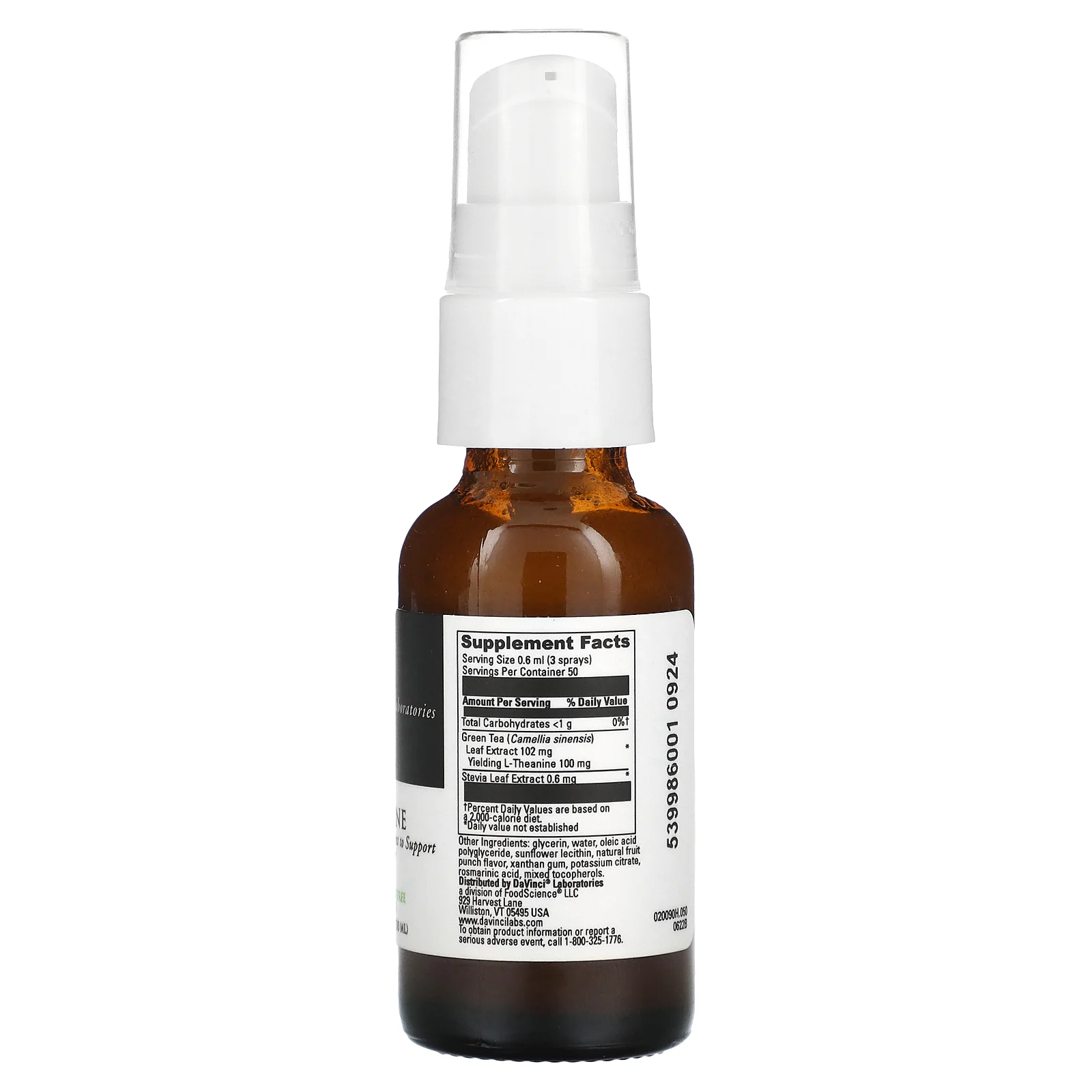 DaVinci Laboratories of Vermont, Липосомальный L-теанин, фруктовый пунш, 30 мл (1 жидк. Унция)