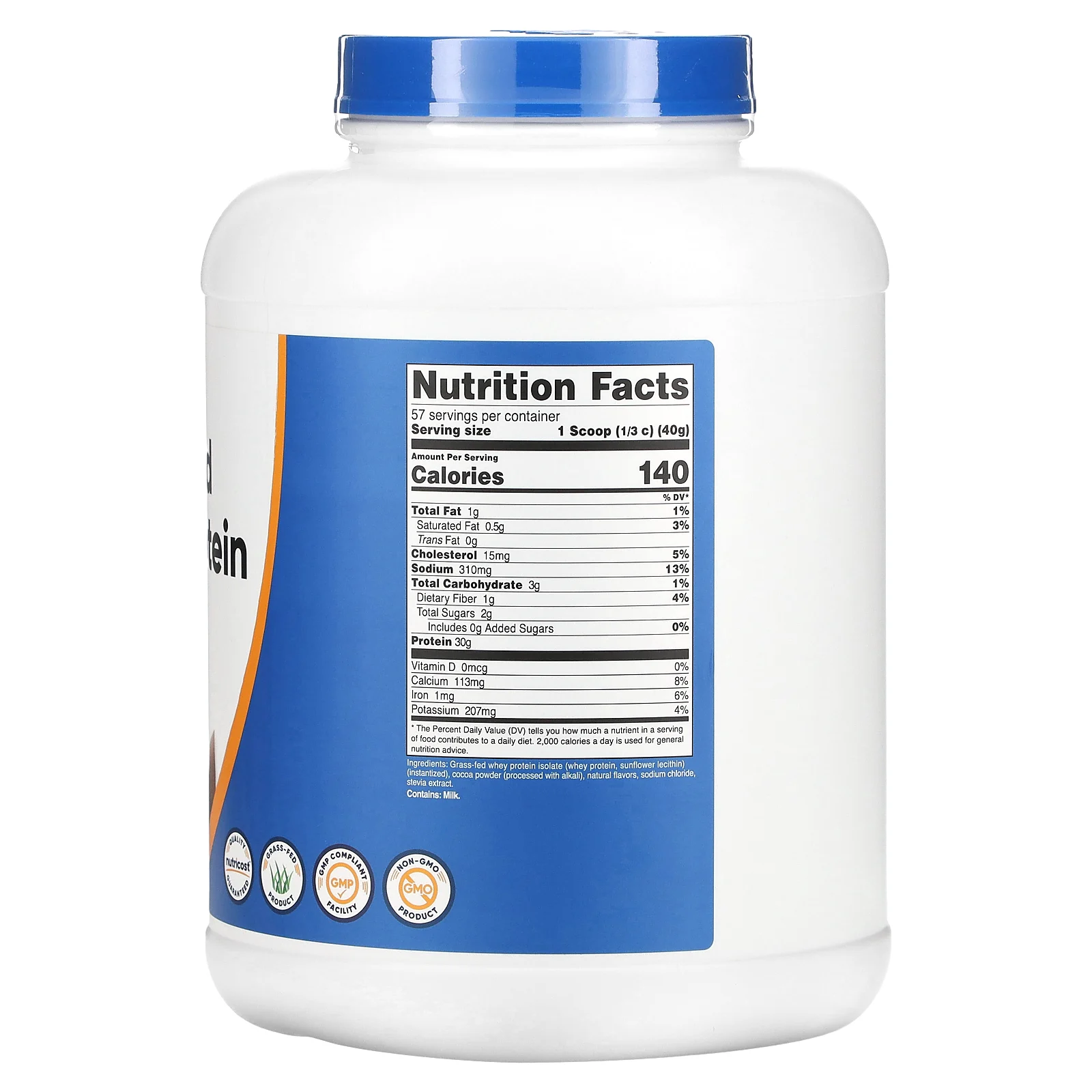 Nutricost, изолят сывороточного протеина от коров травяного откорма, со вкусом молочного шоколада, 2268 г (5 фунтов)