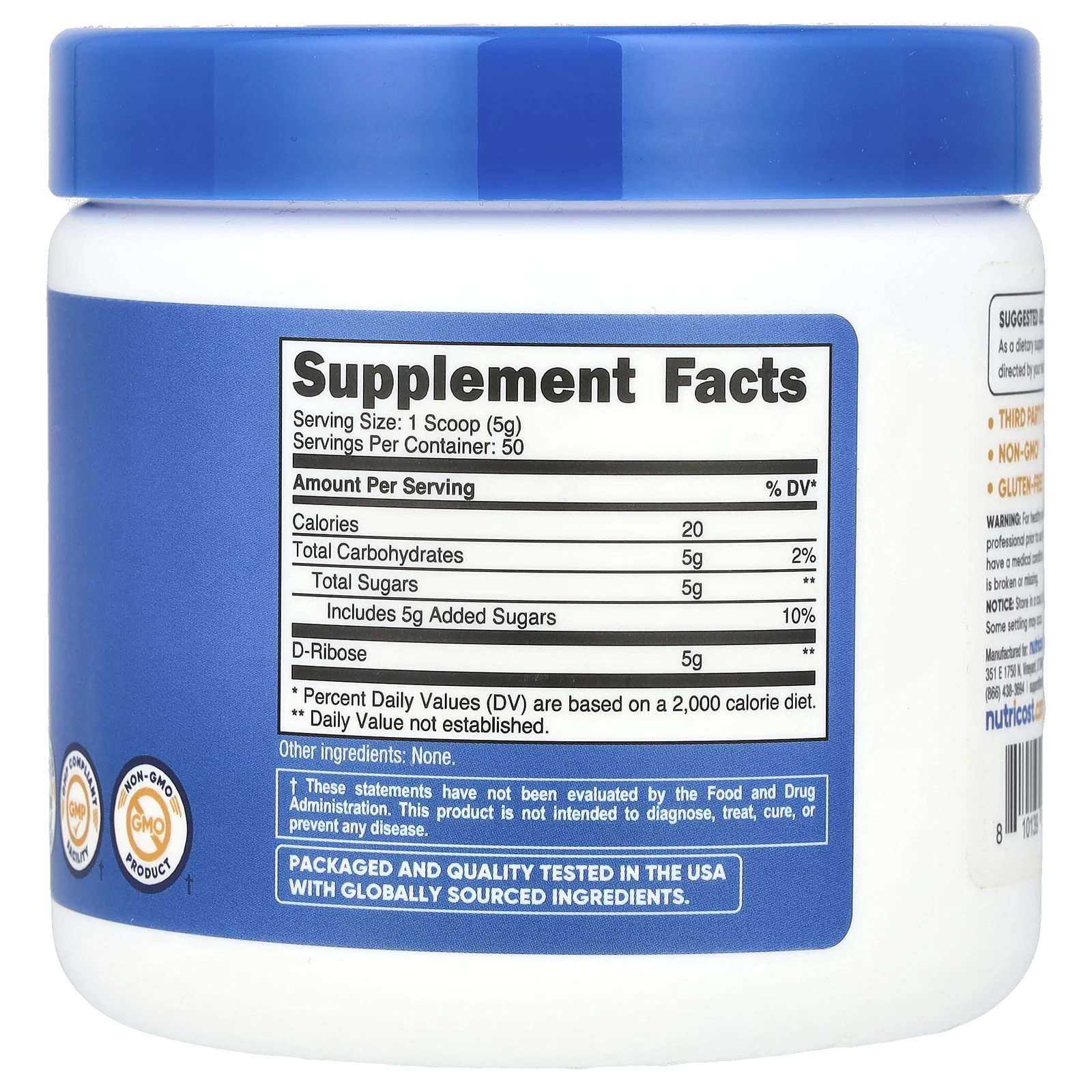 Nutricost, D-рибоза, без добавок, 250 г (8,9 унции)