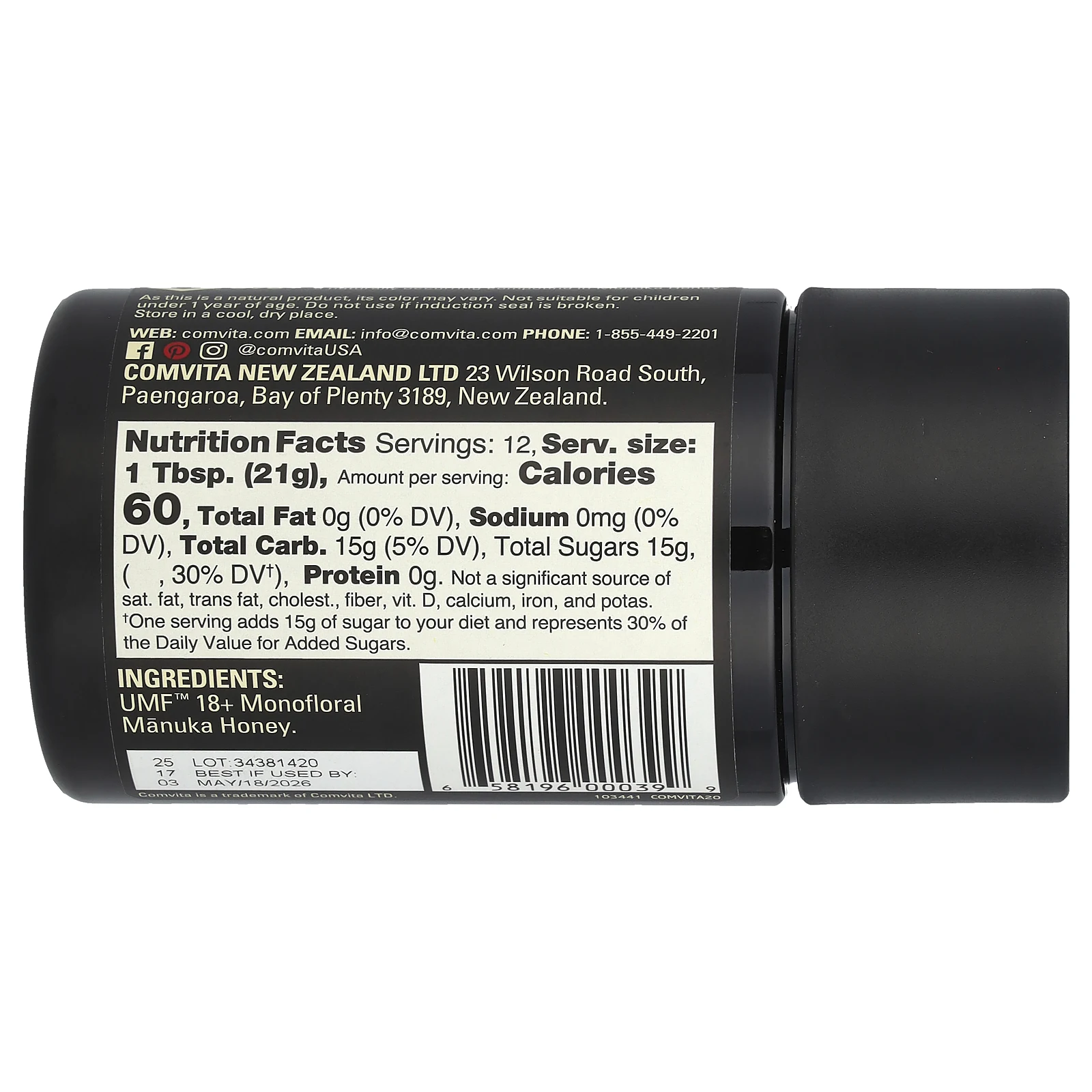 Comvita, Certified UMF 18+ (MGO 696+), необработанный мед манука, 250 г (8,8 унции)