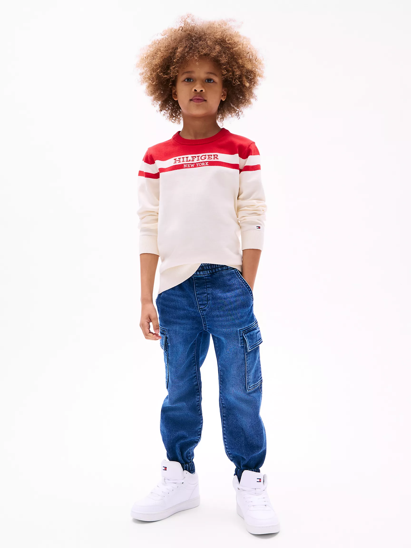 Свитер для мальчика Tommy Hilfiger, Детский свитер с круглым вырезом и логотипом в стиле colorblock