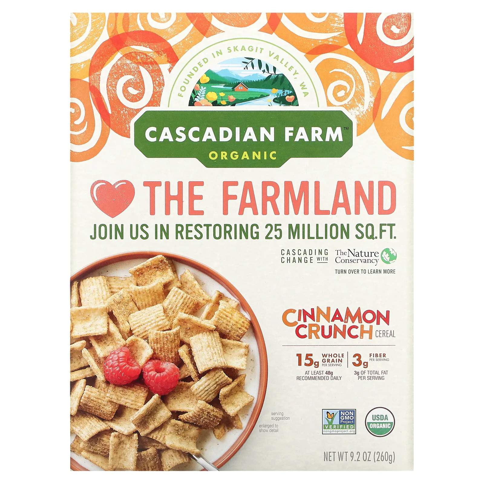 Cascadian Farm, Органические хлопья с корицей, 260 г (9,2 унции)