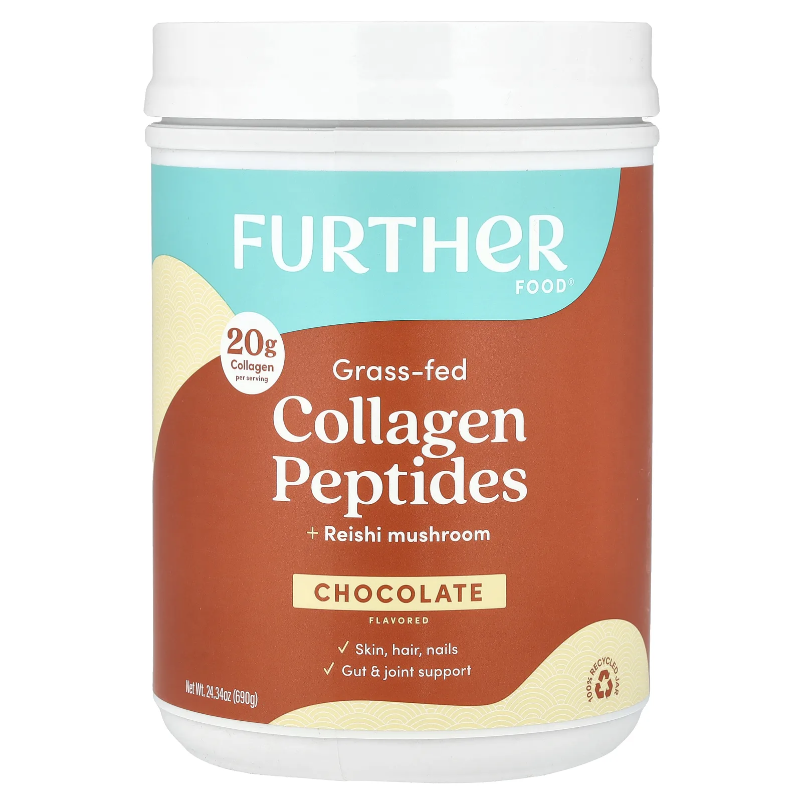 Further Food, Коллагеновые пептиды от травяного откорма с грибами рейши, шоколад, 690 г (24,34 унции)