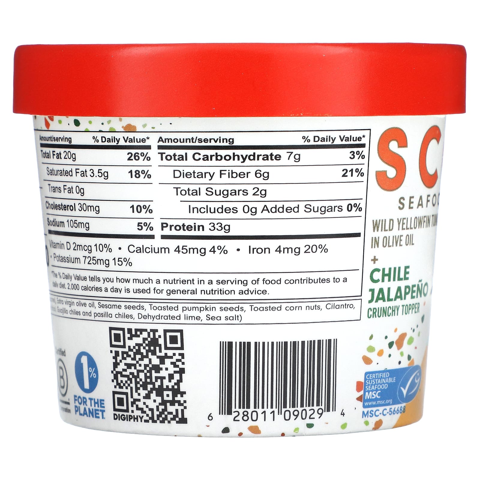 Scout, Снеки из морепродуктов, дикий желтоперый тунец в оливковом масле и хрустящий топпер с чили халапеньо, 145 г (5,1 унции)