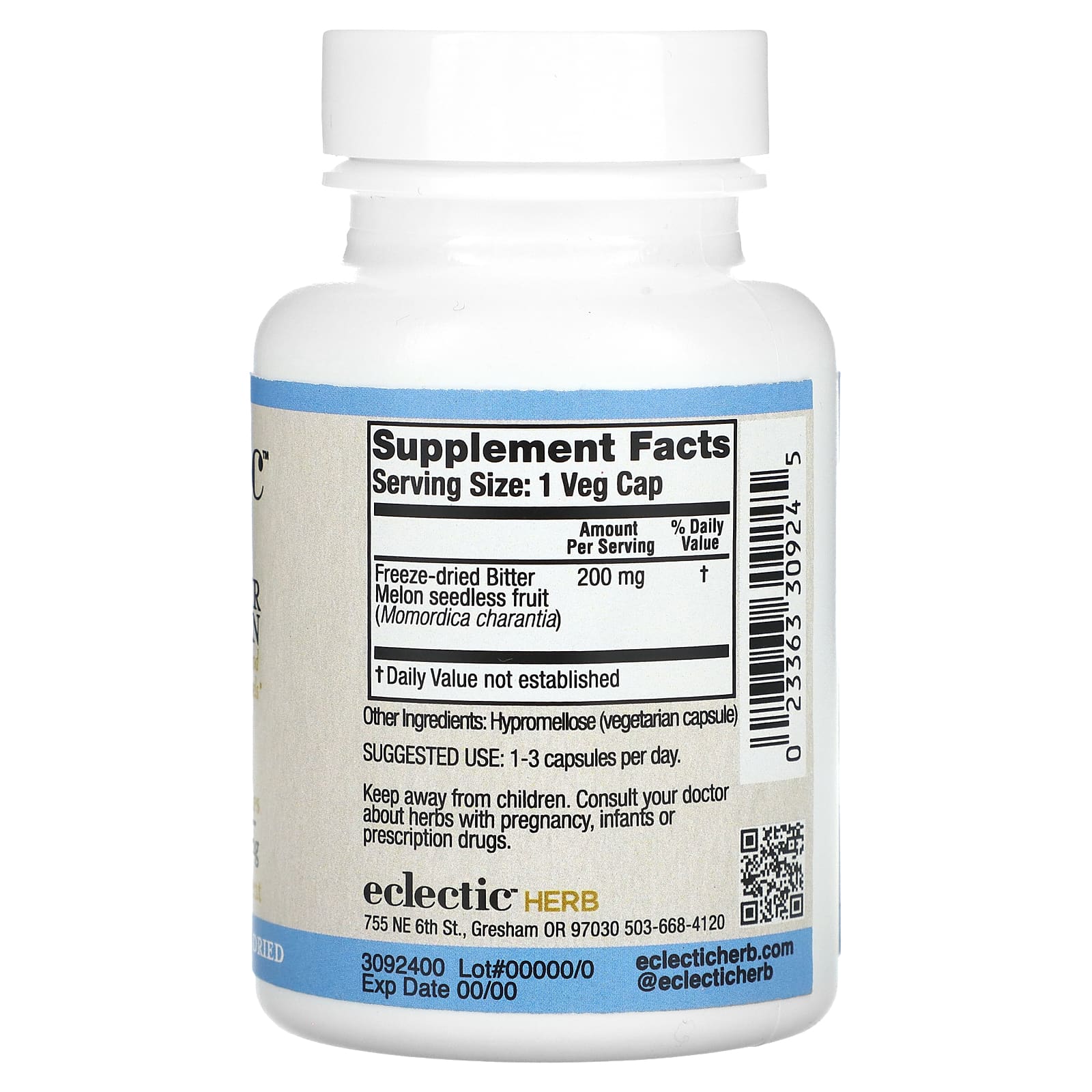 Eclectic Herb, сублимированная китайская горькая тыква, 200 мг, 90 растительных капсул