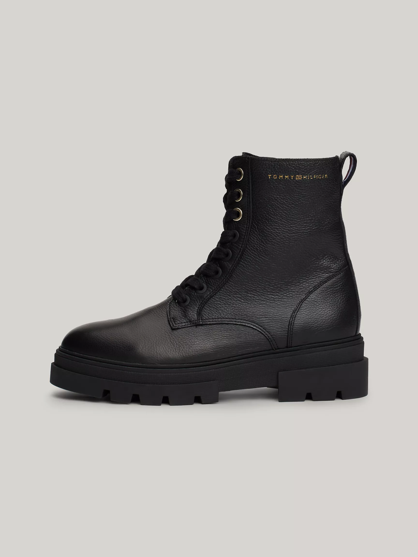 Женские ботинки Tommy Hilfiger, Кожаные ботинки на шнуровке с рифленой подошвой и логотипом