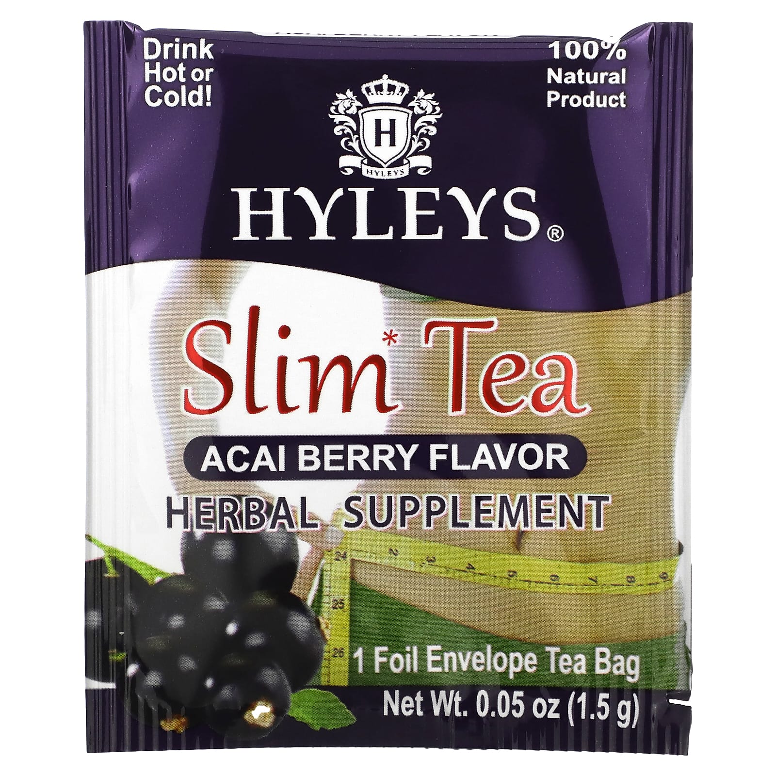 Hyleys Tea, Slim Tea, ягоды асаи, 50 чайных пакетиков в фольгированных пакетиках, по 1,5 г (0,05 унции)